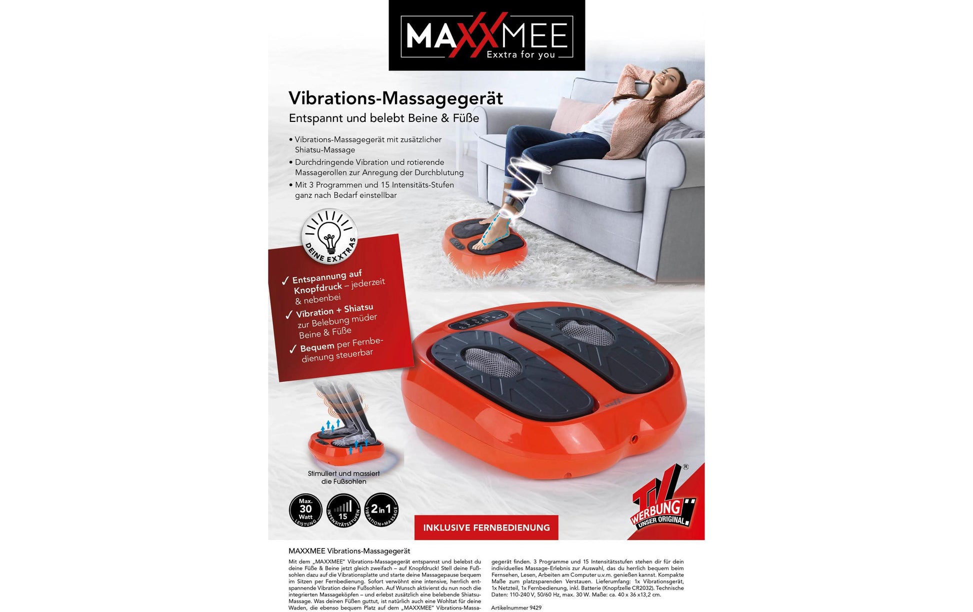 Maxxmee Massagegerät – schwarz, Shiatsu, Vibration, 15 Stufen, für Füsse