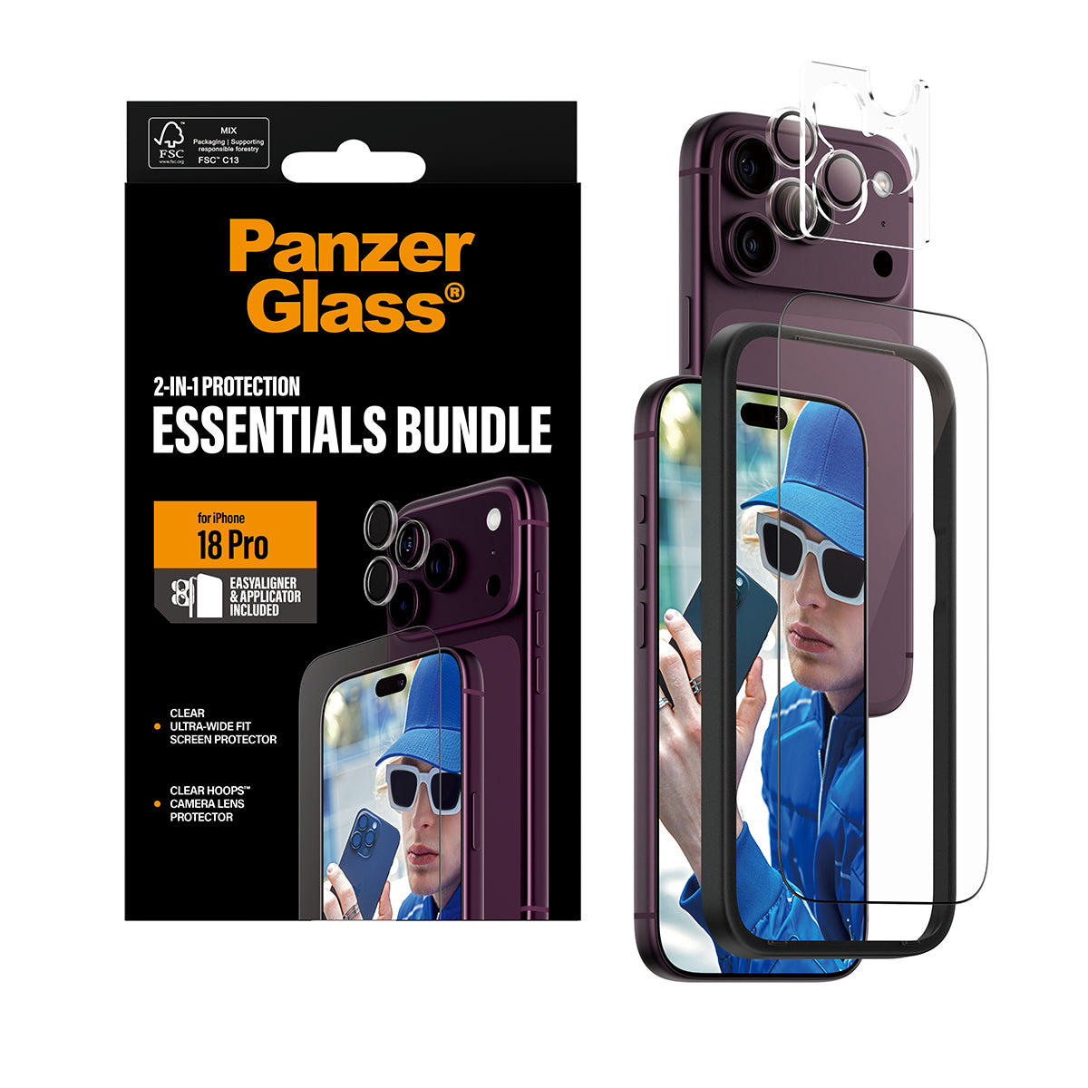 PanzerGlass Displayschutz (Folie), Anti-Fingerprint – für iPhone 18 Pro – mit Applikator