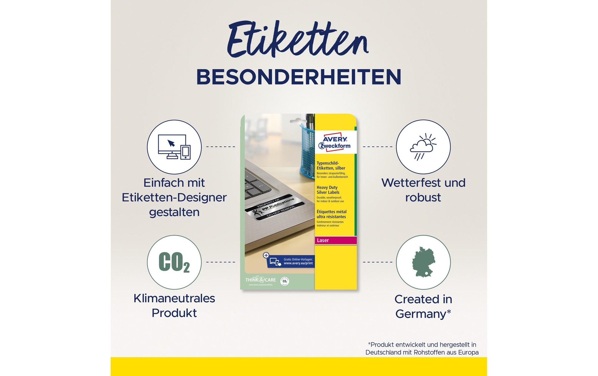 Avery Typenschild-Etiketten, 96 mm × 51 mm, silber, Folie, permanent, 200 Etiketten (20 Blatt)