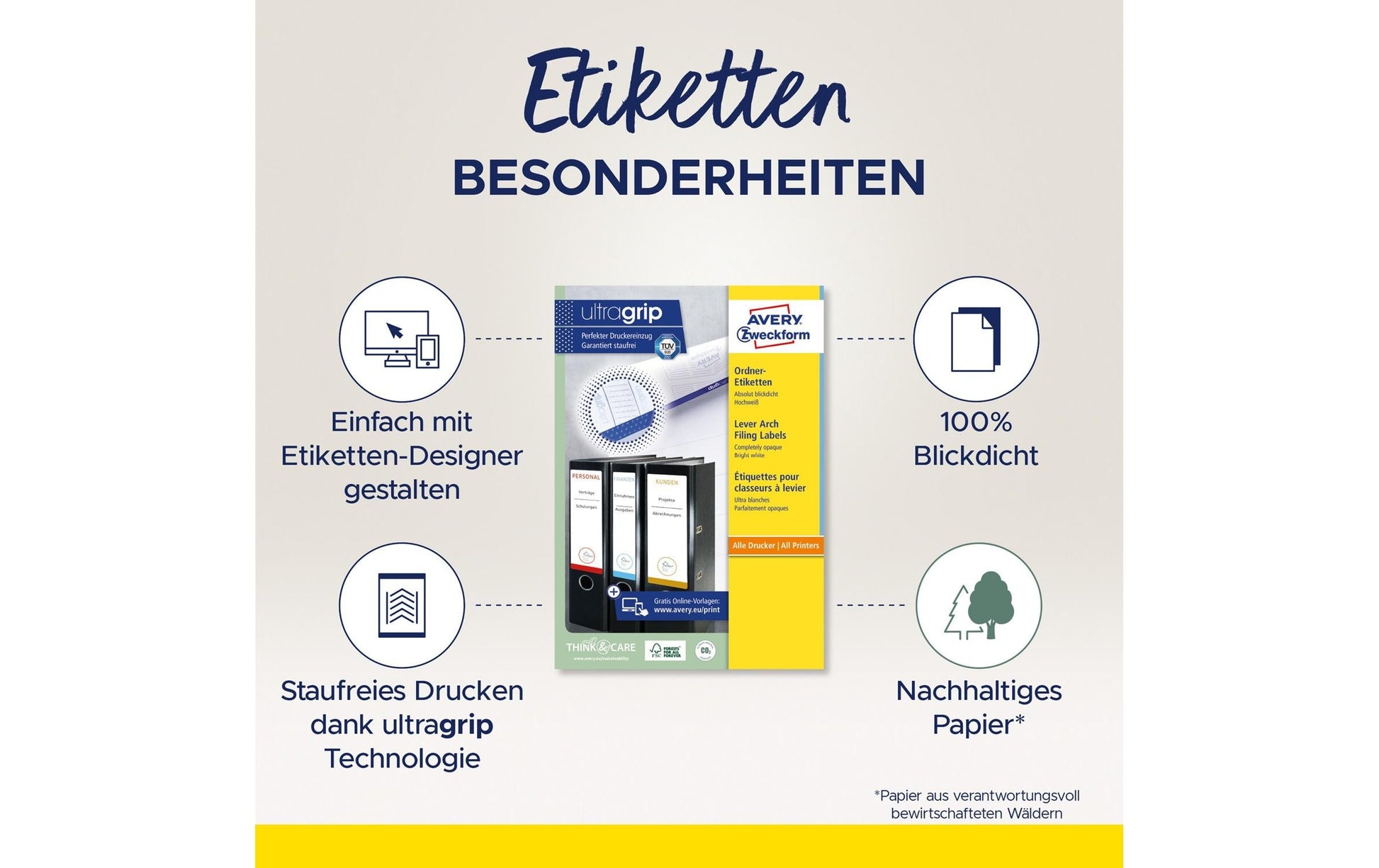 AVERY Zweckform L4760-25 – Ordneretiketten A4 38 × 192 mm – Papier, weiss – Universal – 7 pro Blatt, 25 Blätter