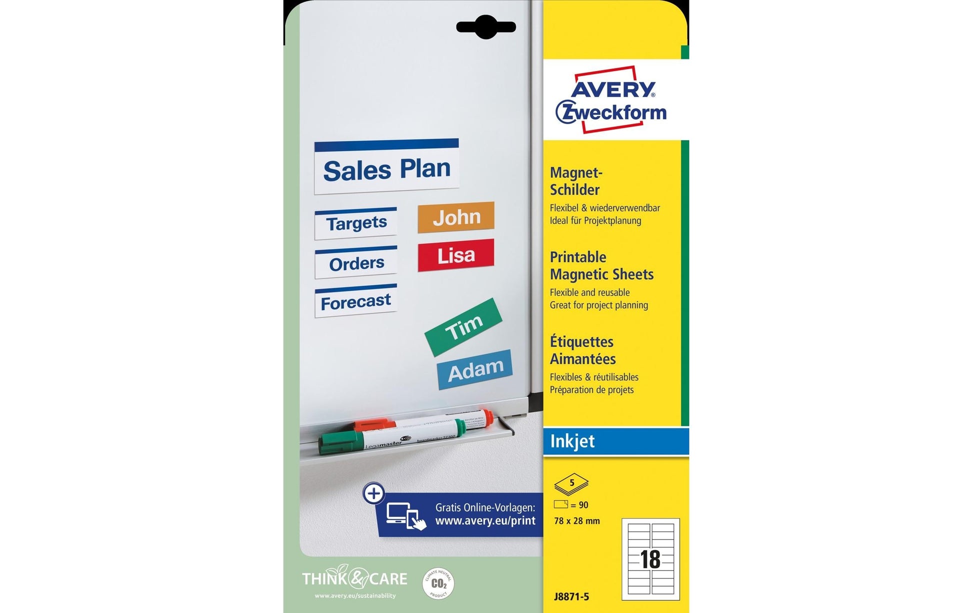 Avery Magnetschild – für Inkjetdrucker, 78 × 28 mm, 5 Blatt