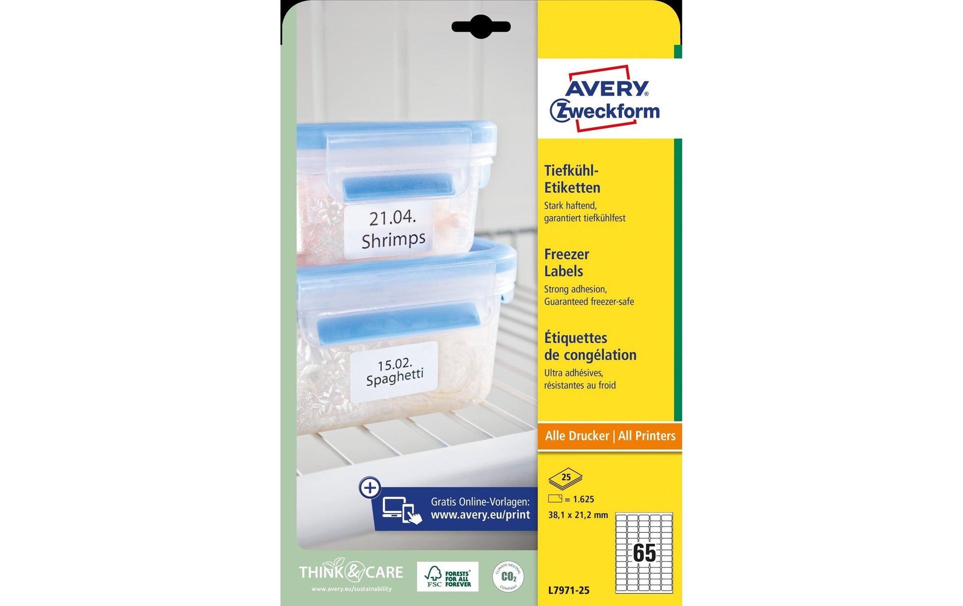 Avery Druckeretiketten, A4, 63,5 mm × 33,9 mm, weiss, Papier, permanent, 25 Blatt (600 Etiketten)