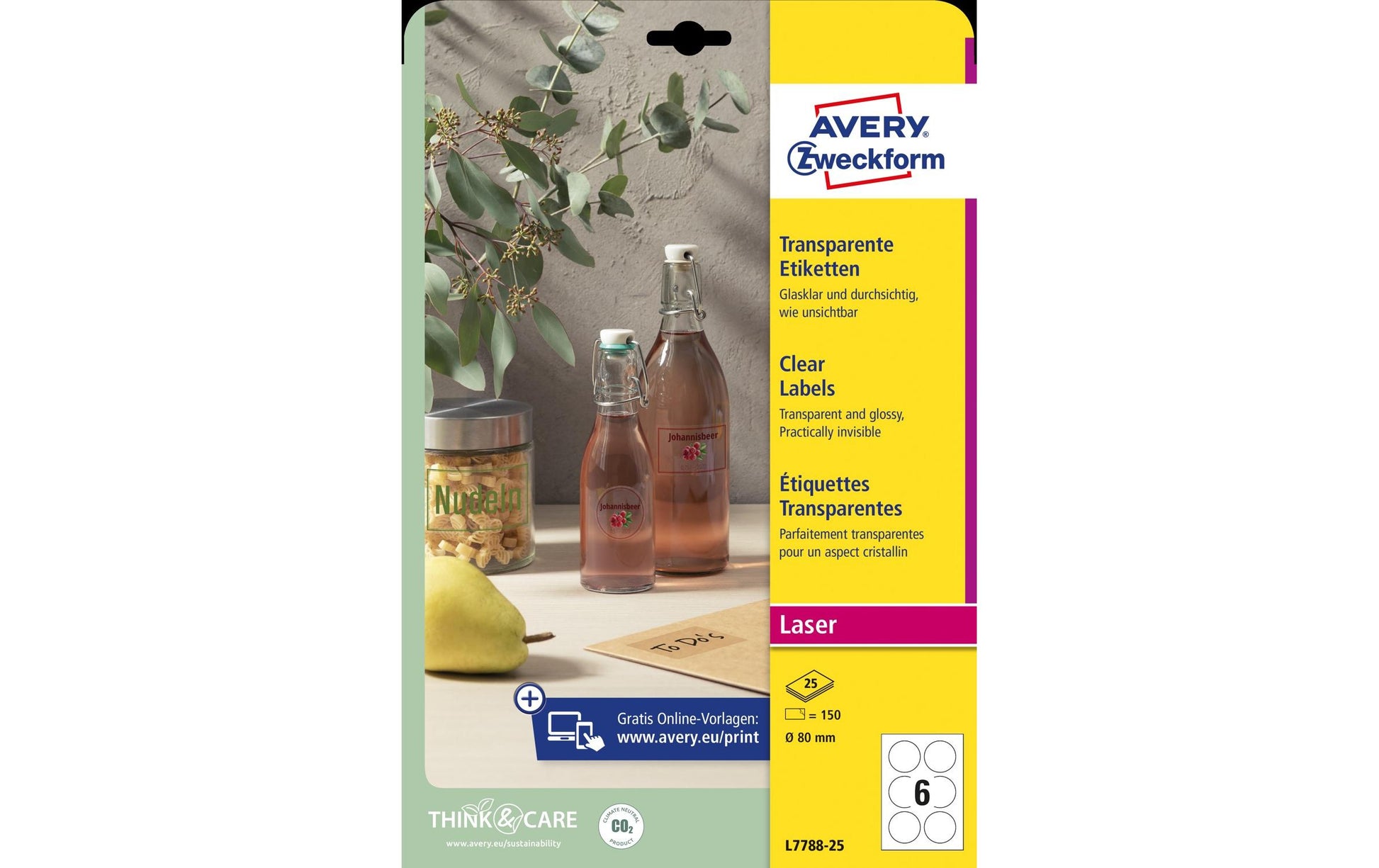 Avery Folienetiketten, Ø 80 mm, Transparent, Folie, Permanent
