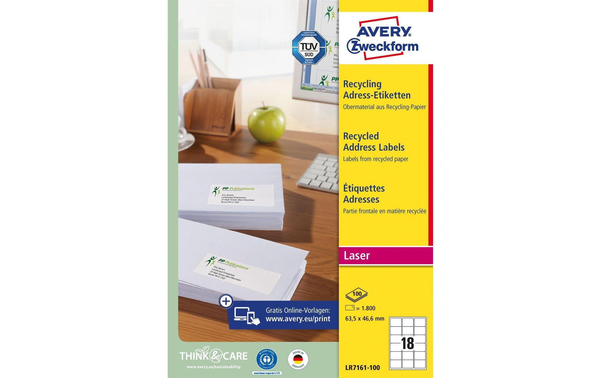 AVERY Zweckform – Adress-Etiketten, 64 mm × 47 mm, 1'800 Etiketten (100 A4 Blätter)