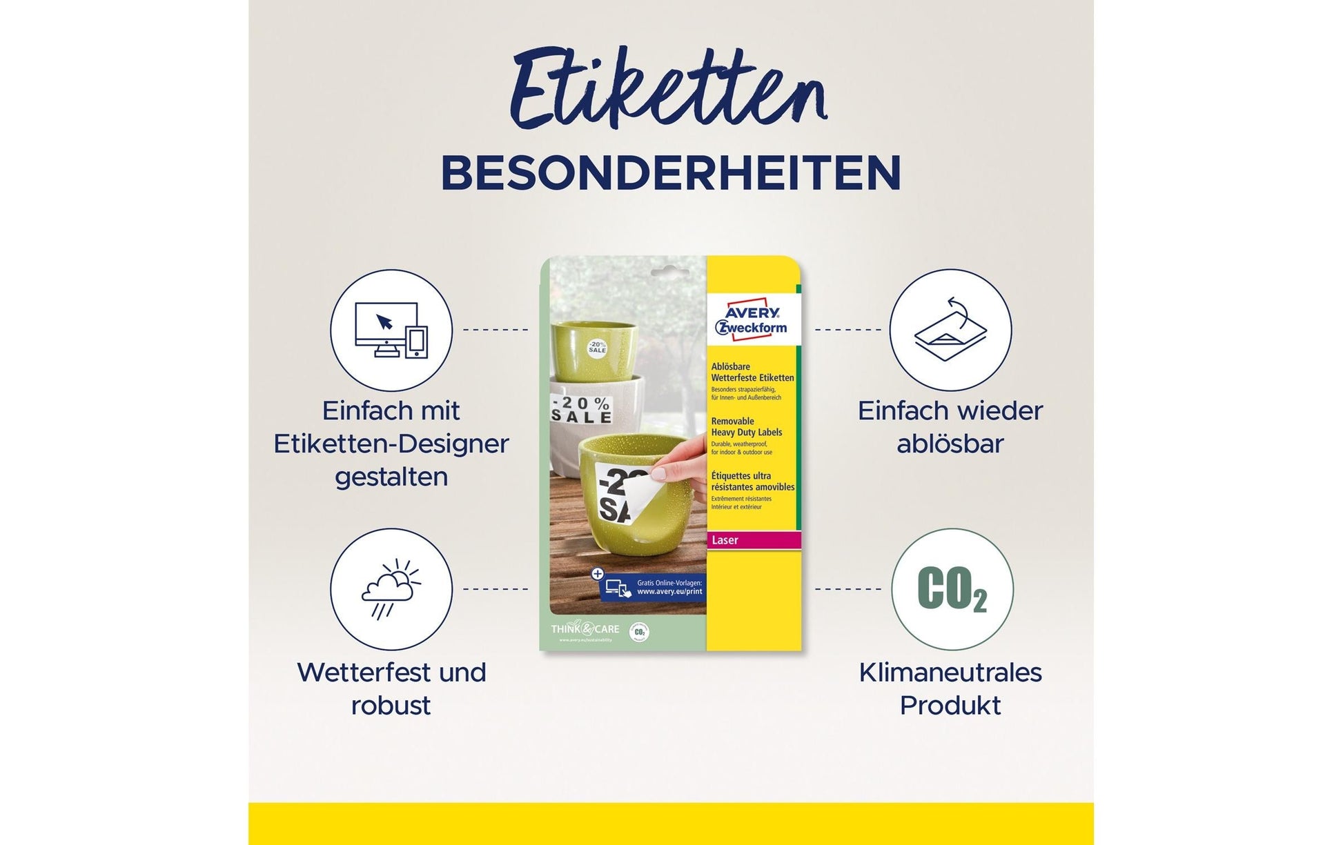Avery Druckeretiketten, 105 mm × 148 mm, weiss, Polyester, selbstklebend, entfernbar, 80 Etiketten