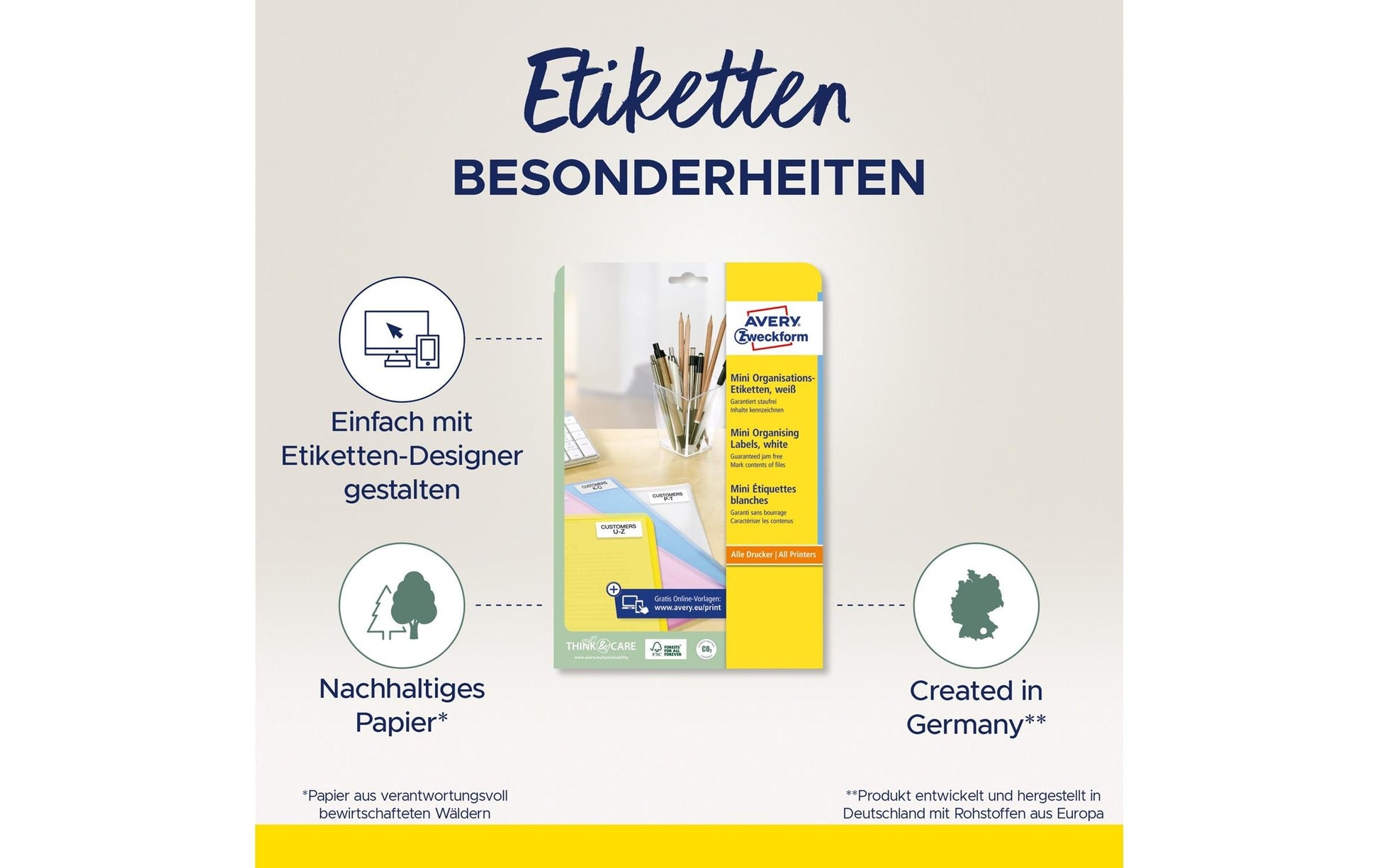 Avery Zweckform – Druckeretiketten, 25 mm × 10 mm, weiss, Papier, permanent, 25 Blätter, 4725 Etiketten