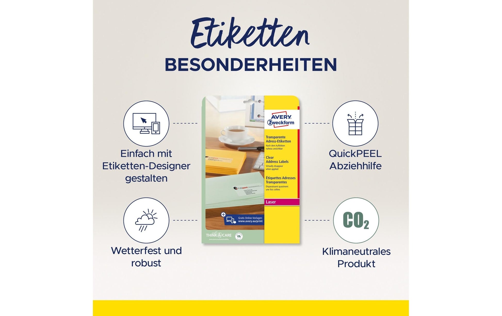 Avery Zweckform – Adressetiketten L4770-25, 46 mm × 25 mm, transparent, für Laserdrucker, 1000 Stk.