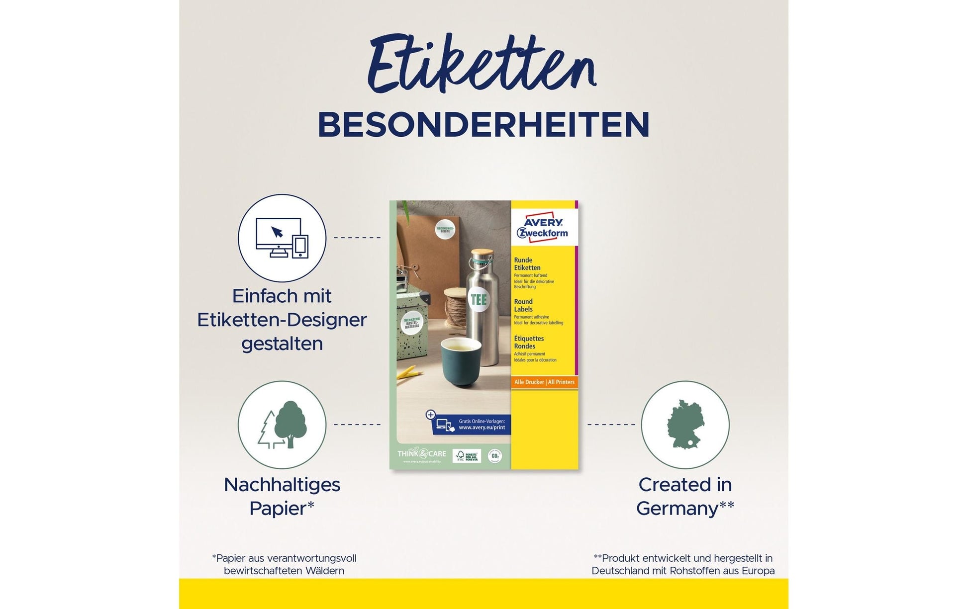 Avery Etiketten A4 Ø 60 mm – Papier – permanent haftend – Laser/Inkjet – 12 pro Blatt, 100 Blätter (1'200 Stk.)