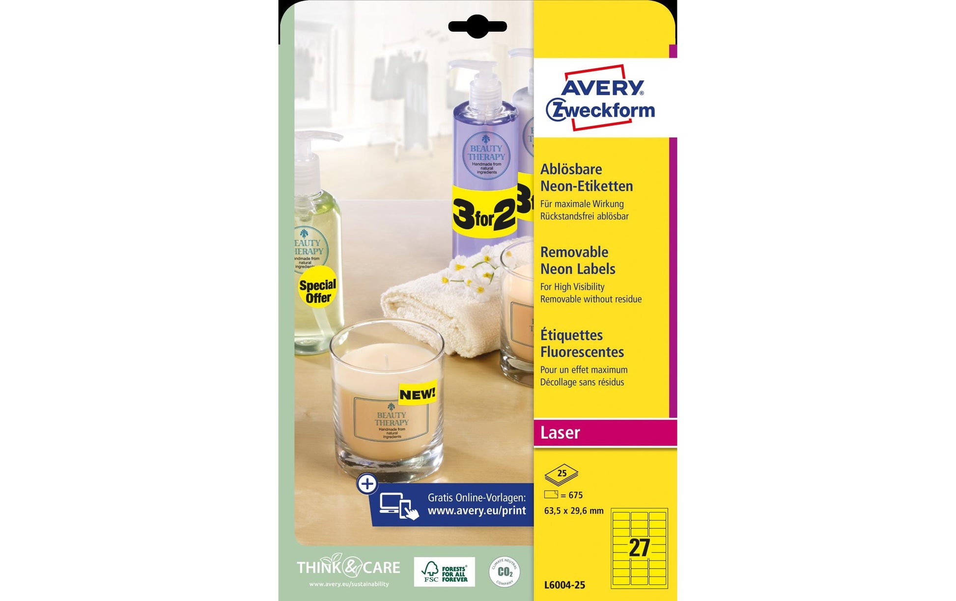 Avery Schuletiketten – 63,5 × 29,6 mm, Abgerundete Ecken, 675 Stk, 25 Bogen, Papier, Ablösbar