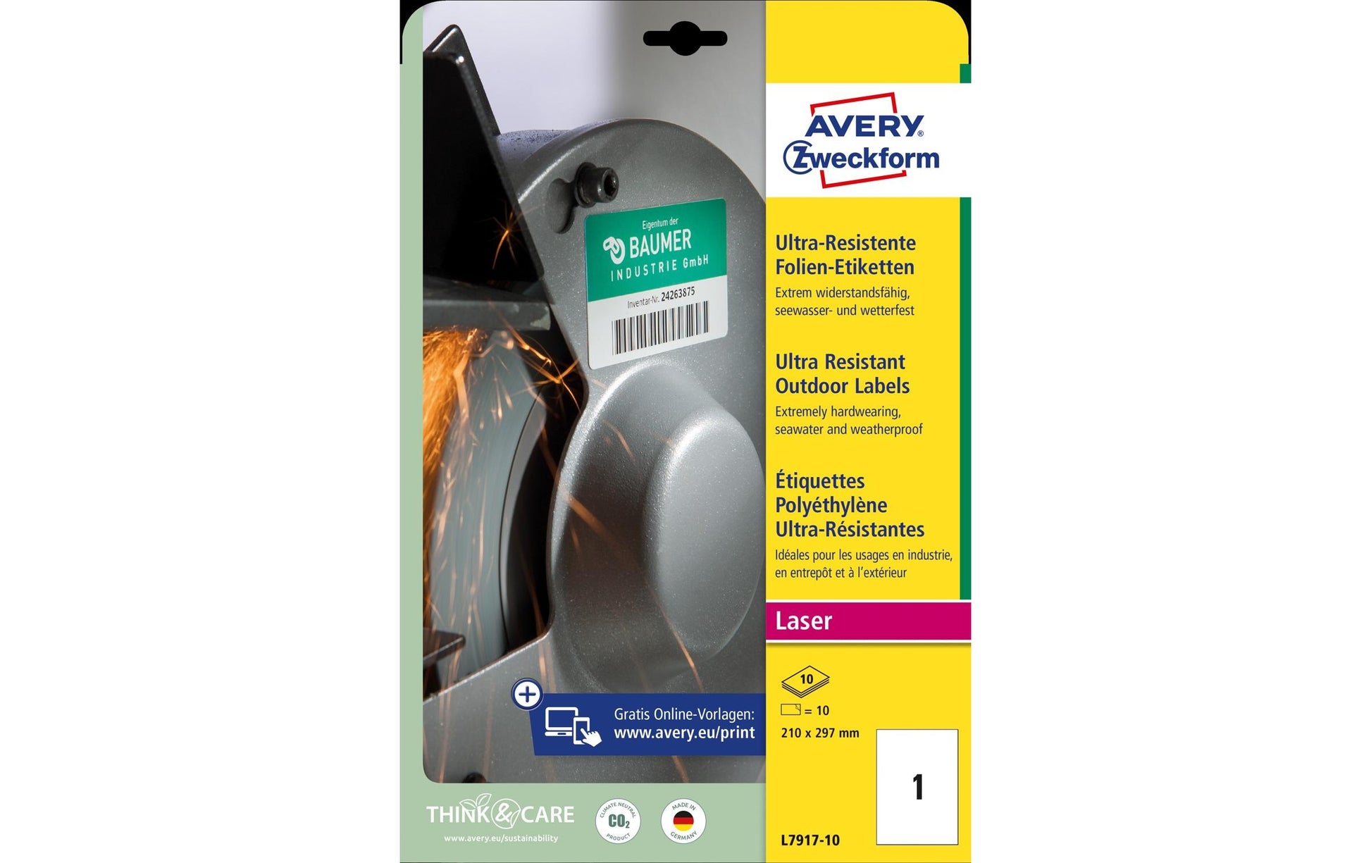 Avery Drucketiketten, 210 mm × 297 mm, weiss, Folie, extra stark, 10 Blatt