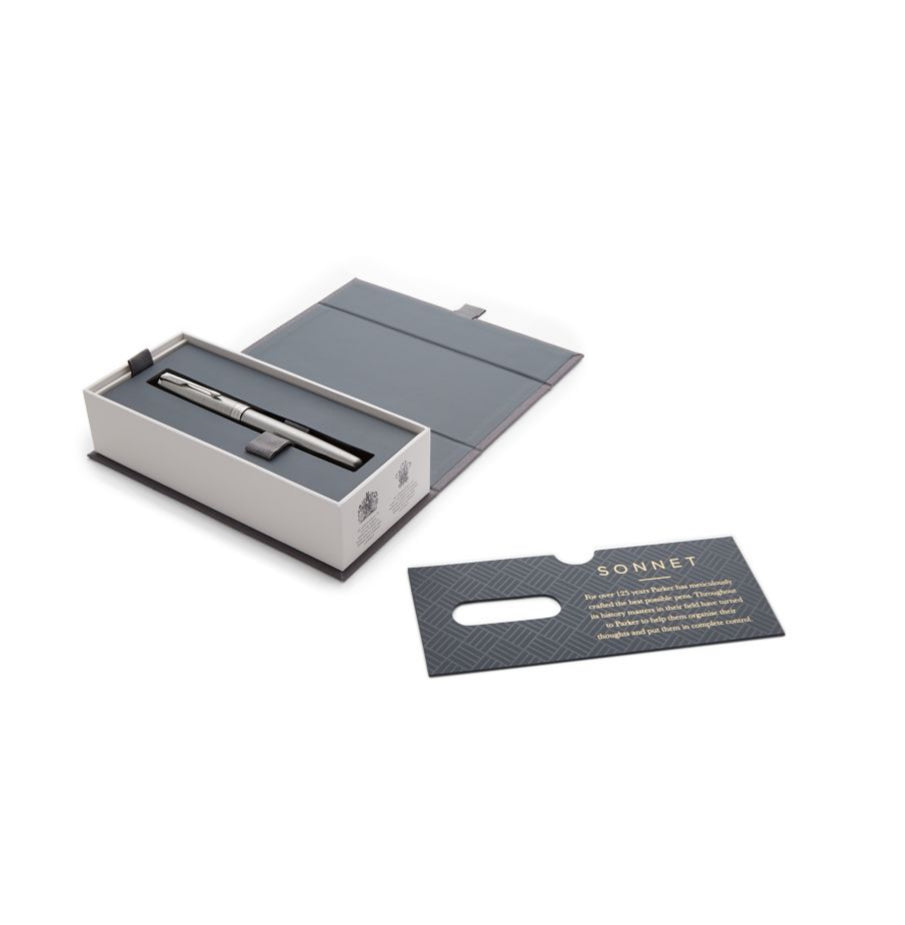 Parker Sonnet – Federspitze F – für Rechts- & Linkshänder – silber, blau – Patronen