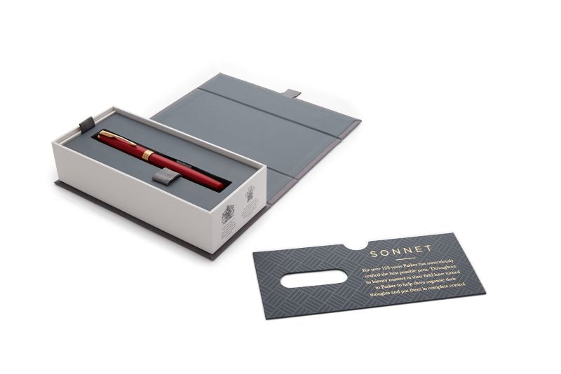 Parker SONNET Red Lacquer G.C. – Füllfederhalter, M, blau, rot lackiert, goldene Zierteile