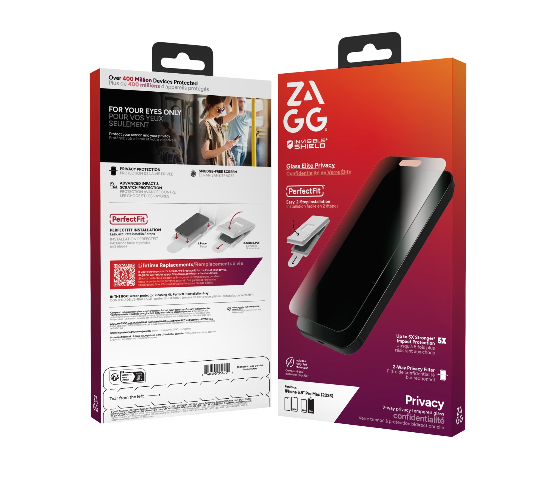 ZAGG Privacy-Filter (Panzerglas), fettabweisend – für iPhone 17 Pro Max – mit Applikator