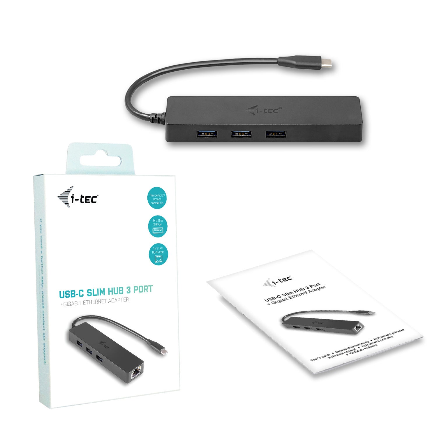 i-tec USB-Hub – USB-C, 3× USB-A, GbE, für Windows/Mac/Linux