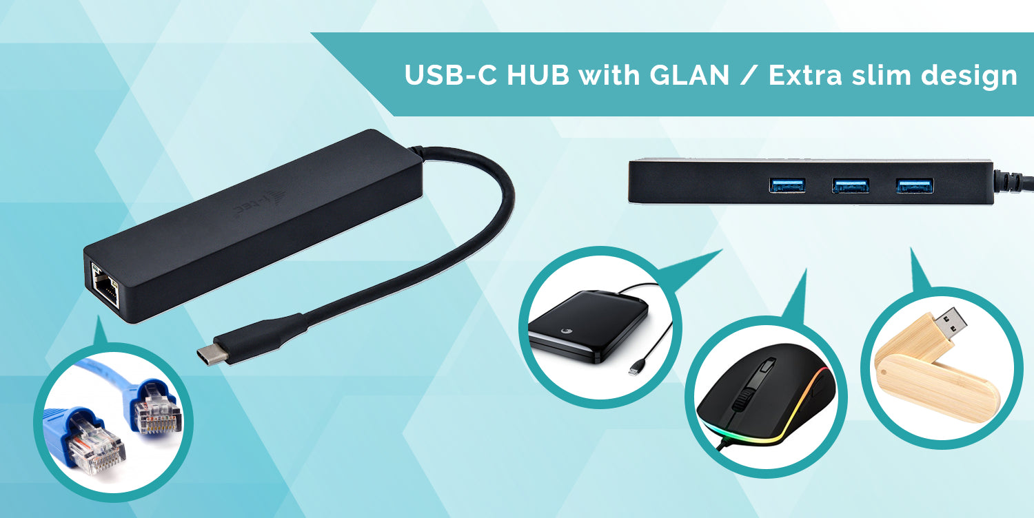 i-tec USB-Hub – USB-C, 3× USB-A, GbE, für Windows/Mac/Linux