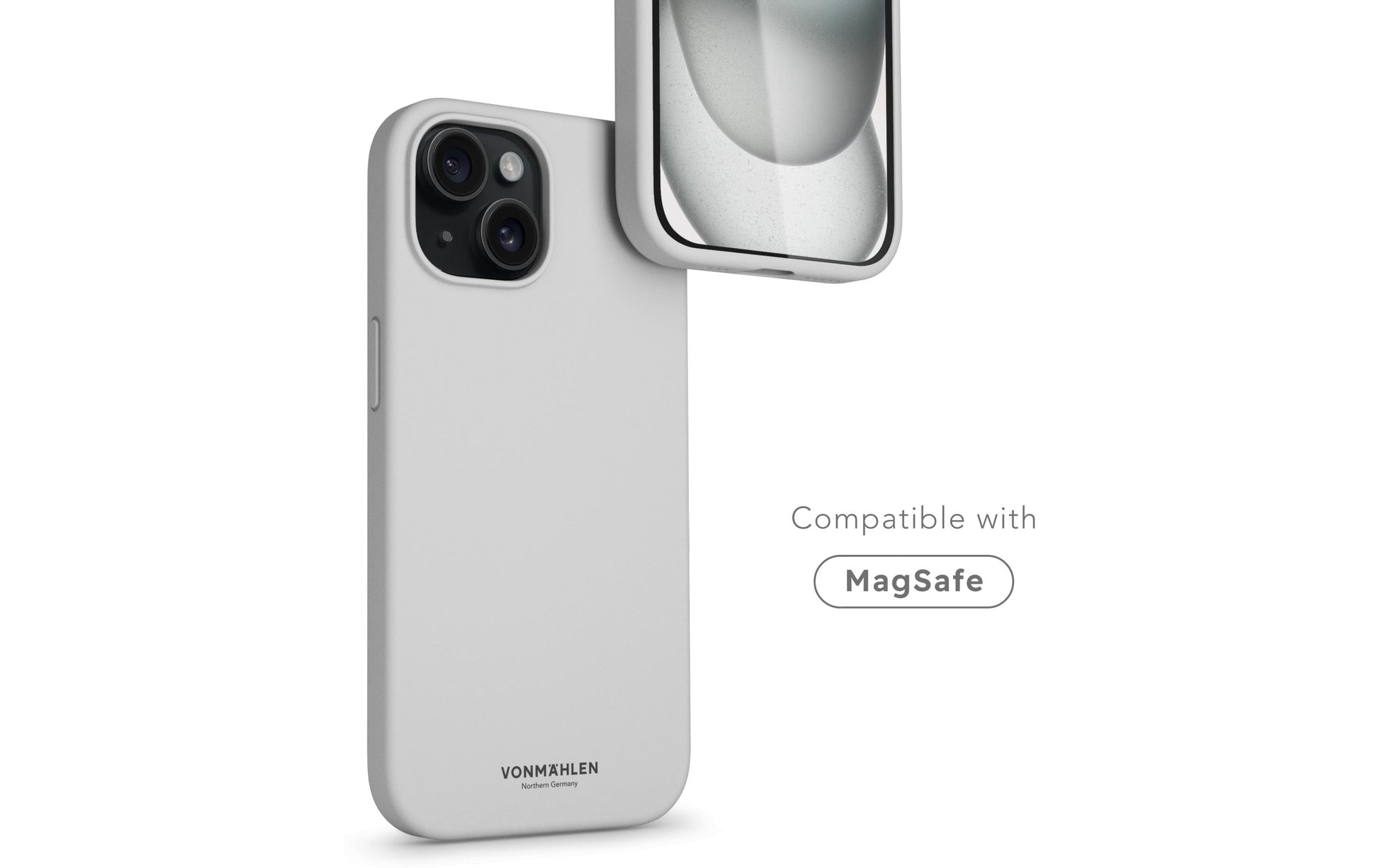 Vonmählen Eco Silikon Rückcover – für Apple iPhone 15, MagSafe, Silikon, Hellgrau