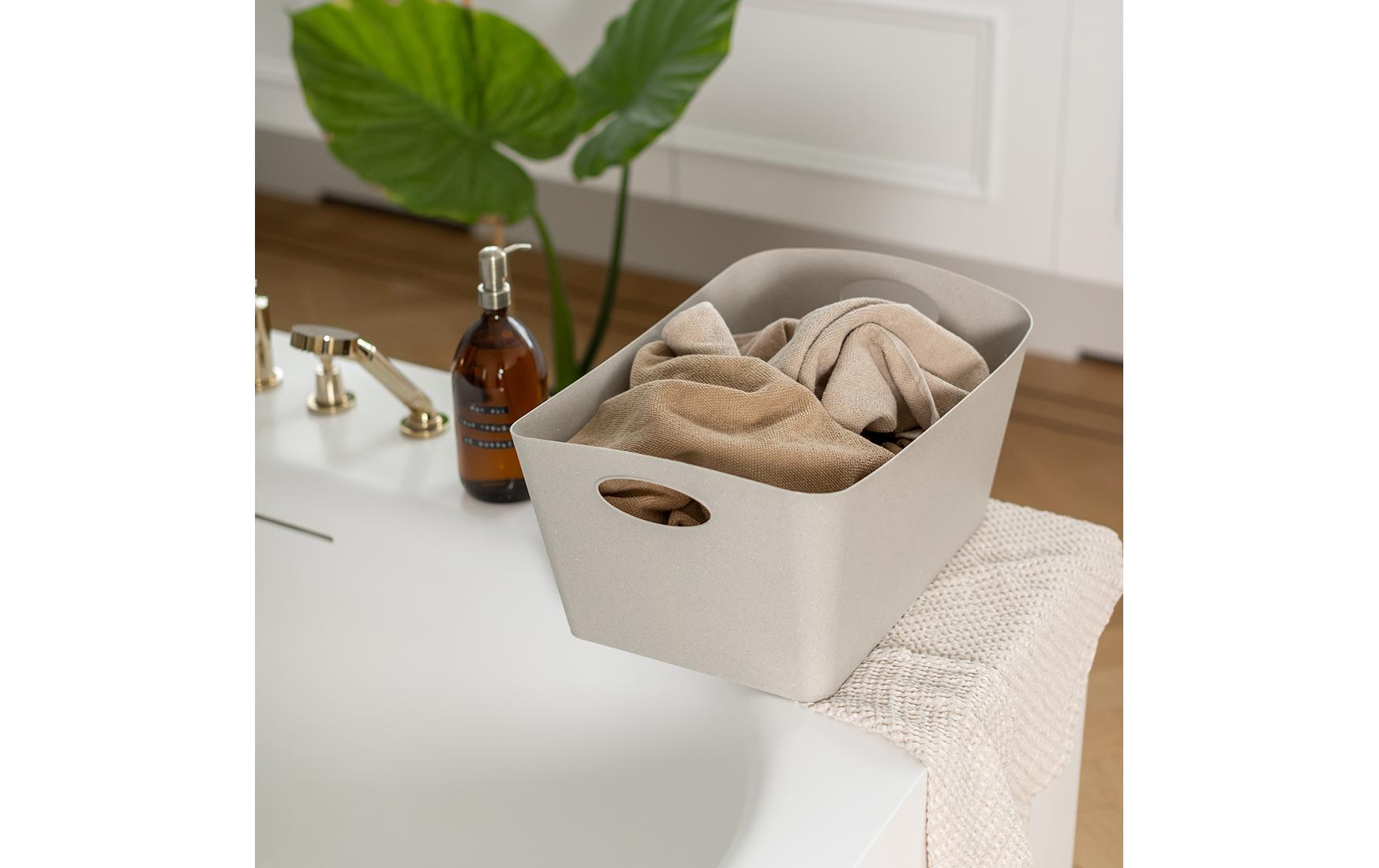 Koziol Aufbewahrungsbox 15 l – Recycling-Kunststoff – Beige – mit Griff, verschachtelbar – 480 × 237 × 310 mm