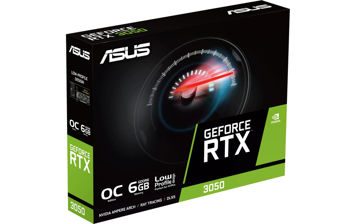 ASUS RTX3050-O6G-LP-BRK – PCIe Grafikkarte – 6 GB GDDR6, 1×HDMI 2.1, 1×DisplayPort 1.4a, 1×DVI-D, PCIe 4.0