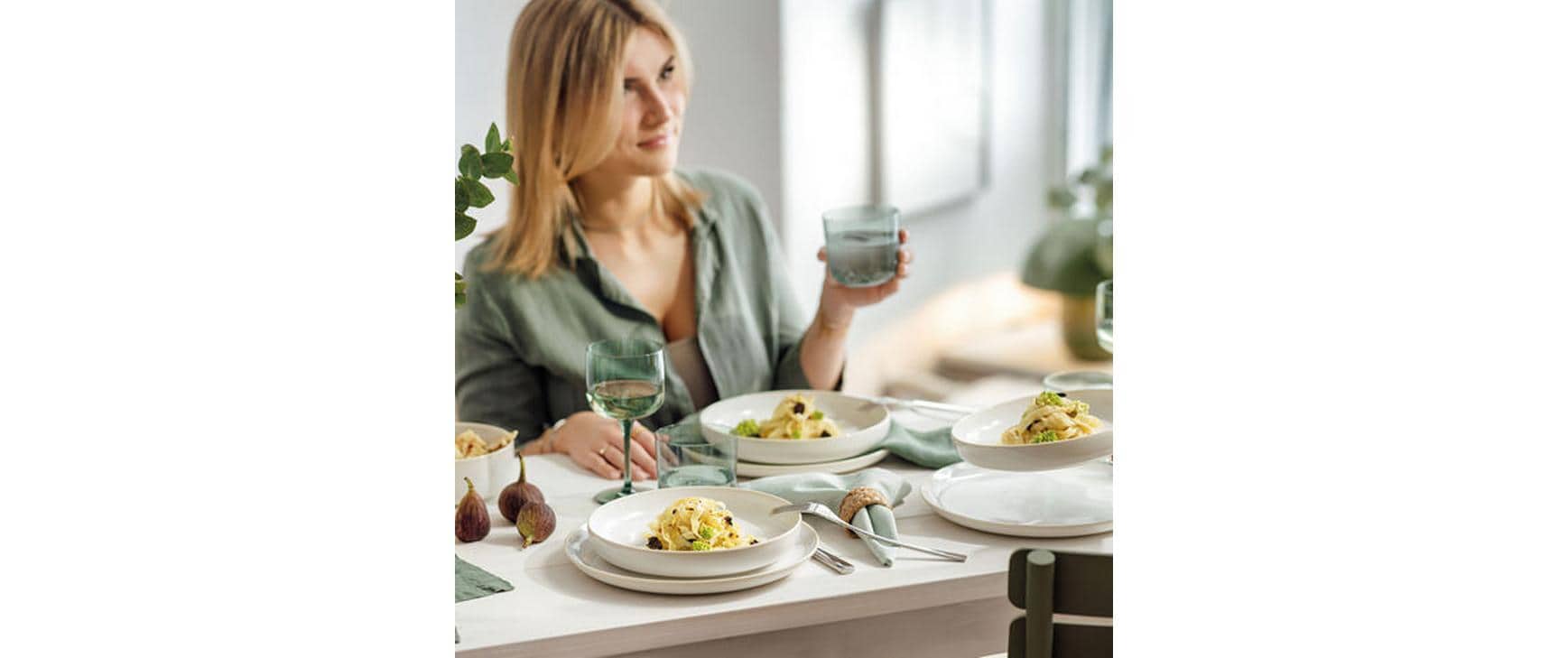 Villeroy & Boch Crafted Cott Speiseteller – Porzellan, weiss, rund, Ø 26,0 cm, 6 Stück