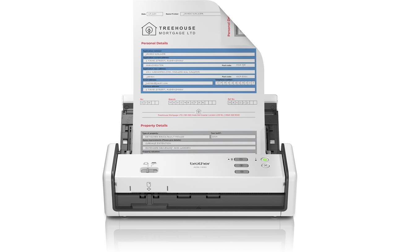 Brother ADS-1300 – Einzugsscanner, A4, Duplex, 30 Seiten pro Minute, ADF 20 Blatt, USB, 1'200 dpi