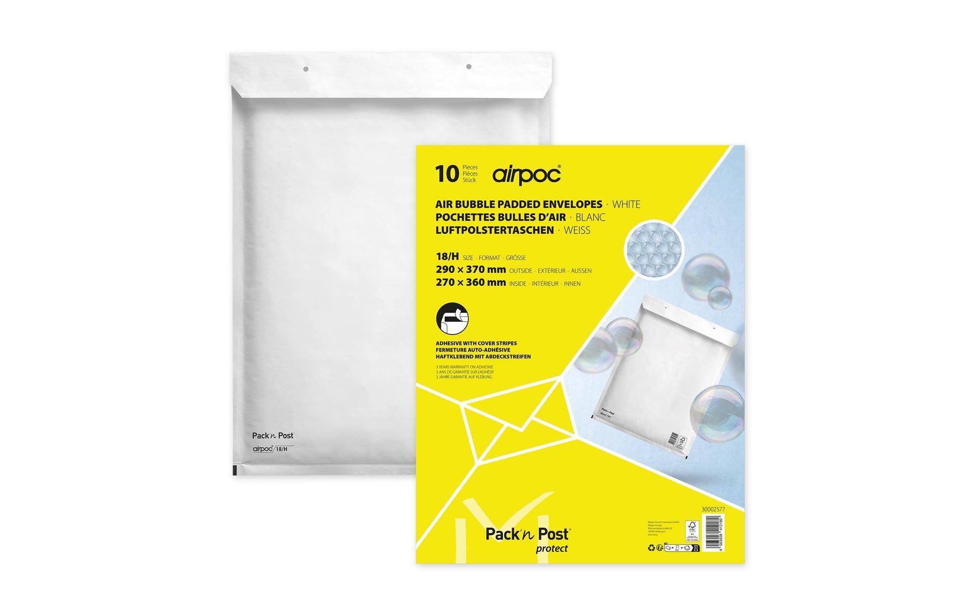 Office Focus Luftpolstertasche – 270 × 360 mm, selbstklebend, weiss – 10 Stk.