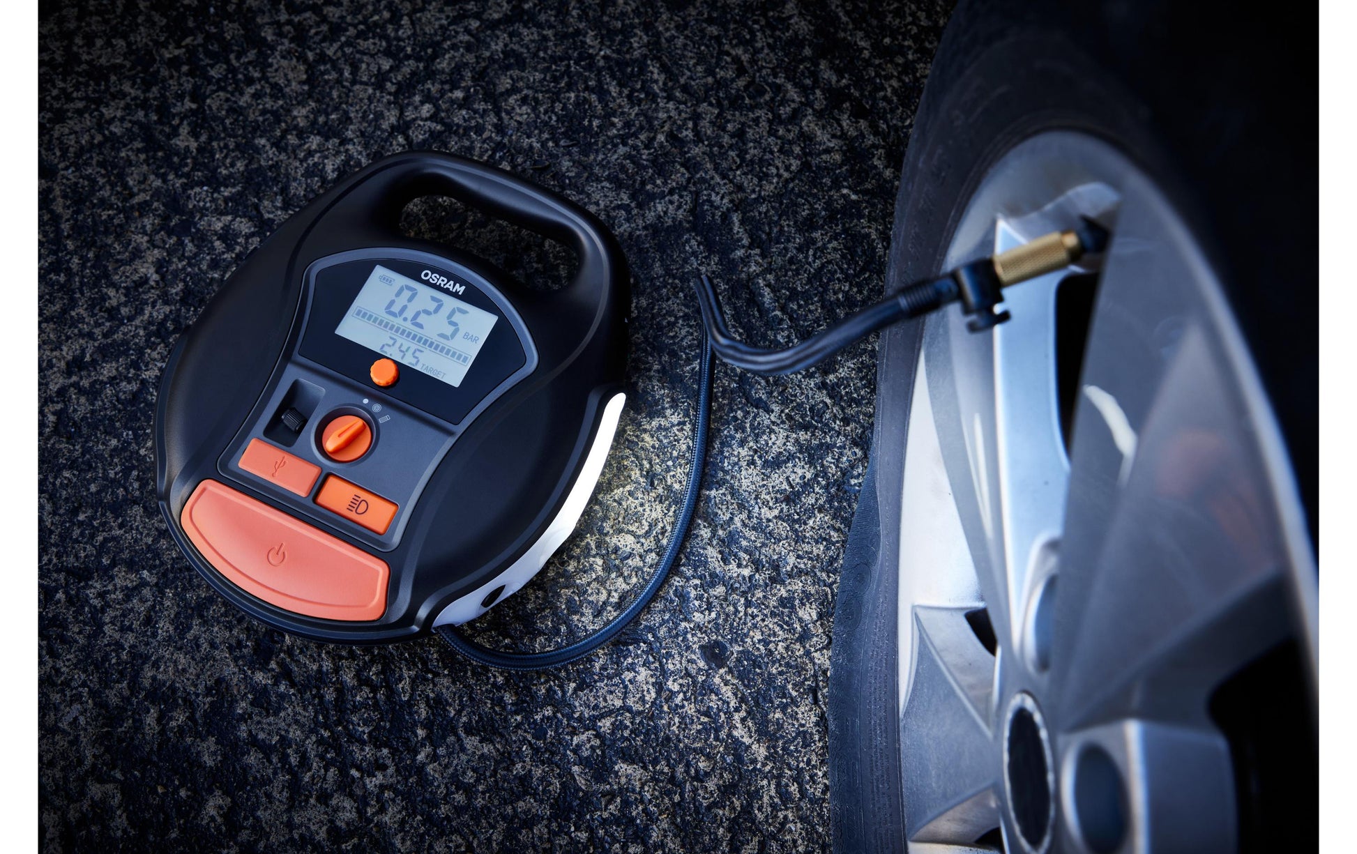 OSRAM Elektrische Reifenpumpe TYREinflate 6000 – 12 V – für Fahrradreifen – 5,5 bar – Druckvoreinstellung