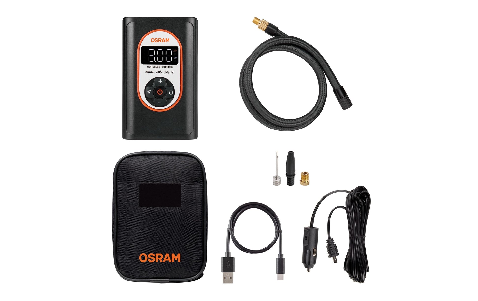 Osram TYREinflate 4000 – 12 V – 8,3 bar – mit Druckvoreinstellung – für Fahrrad-, Motorrad- und Autoreifen