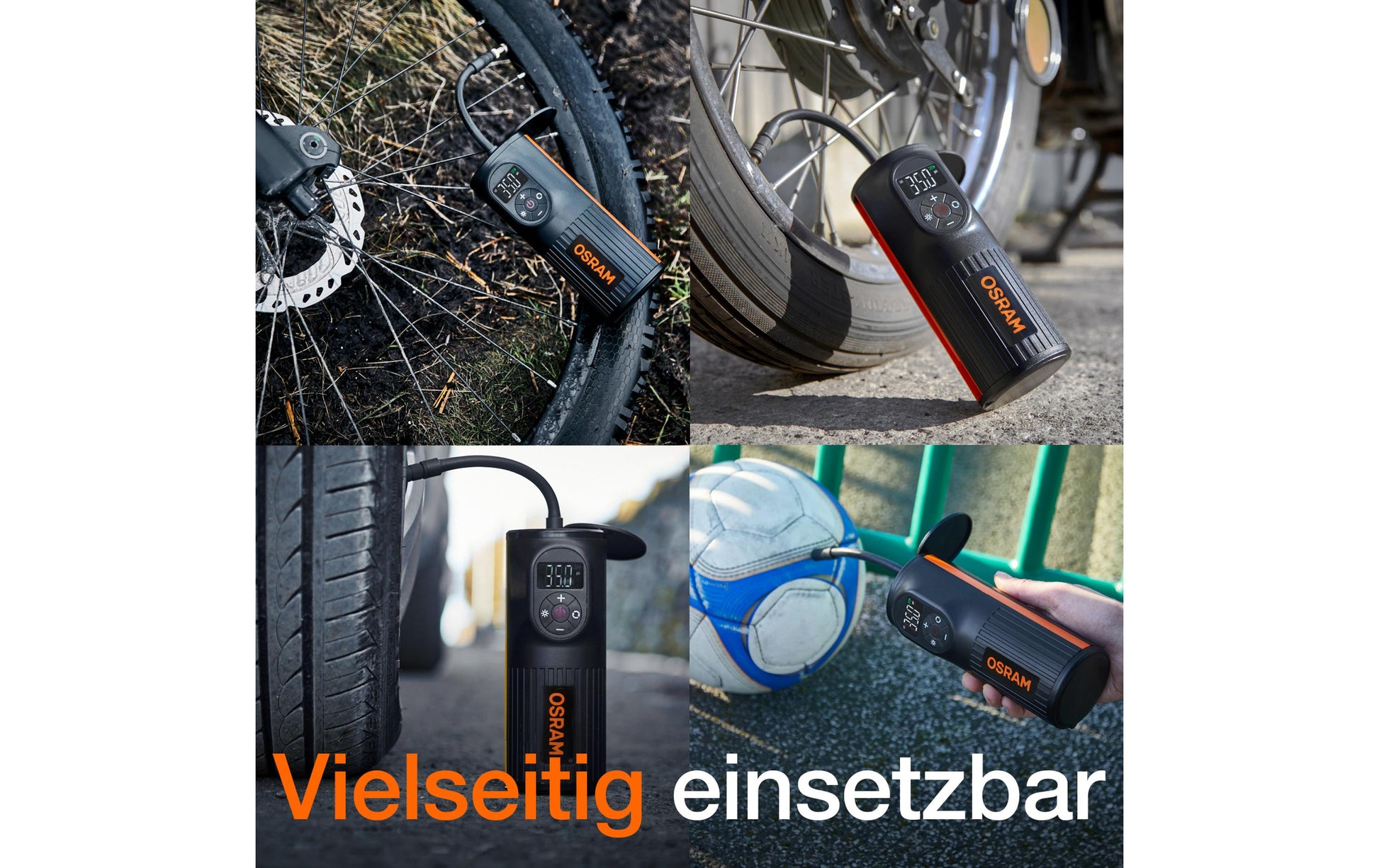 Osram TYREinflate 2000 – 8,3 bar – für Fahrrad-, Motorrad- und Autoreifen – Druckvoreinstellung