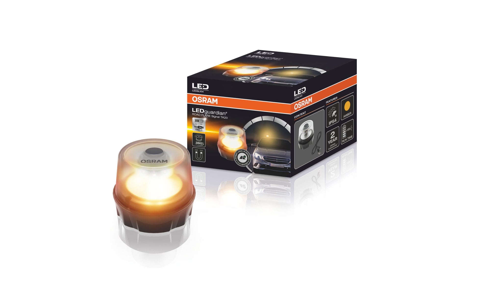 Osram Warn- und Sicherheitsleuchte – TA20 – Orange – 91 × 77 mm – IP54, 2,2 W – LED – für Personenwagen