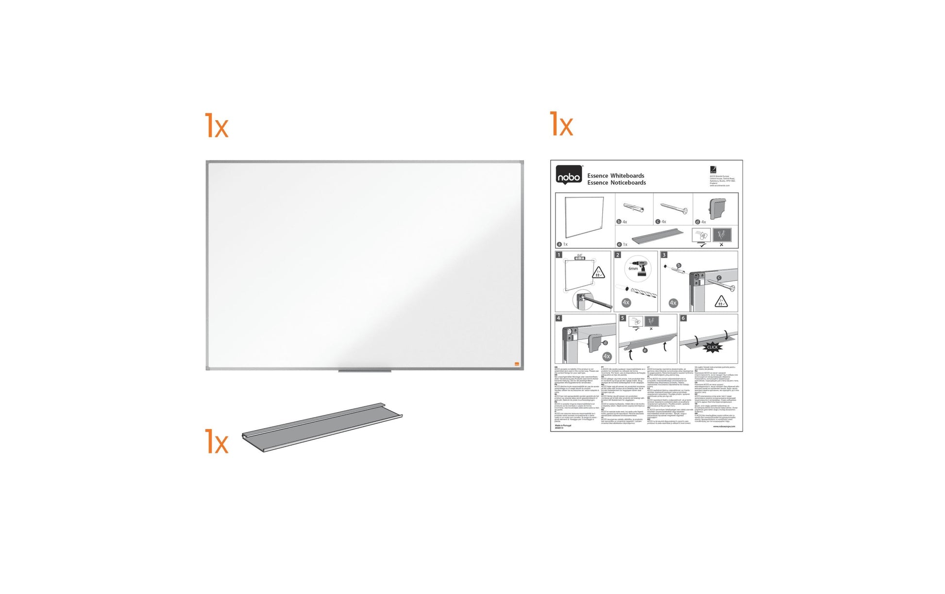 Nobo Whiteboard – 120 × 90 cm, lackierter Stahl, magnetisch, Aluminiumrahmen, Wandmontage, inkl. Stifteablage