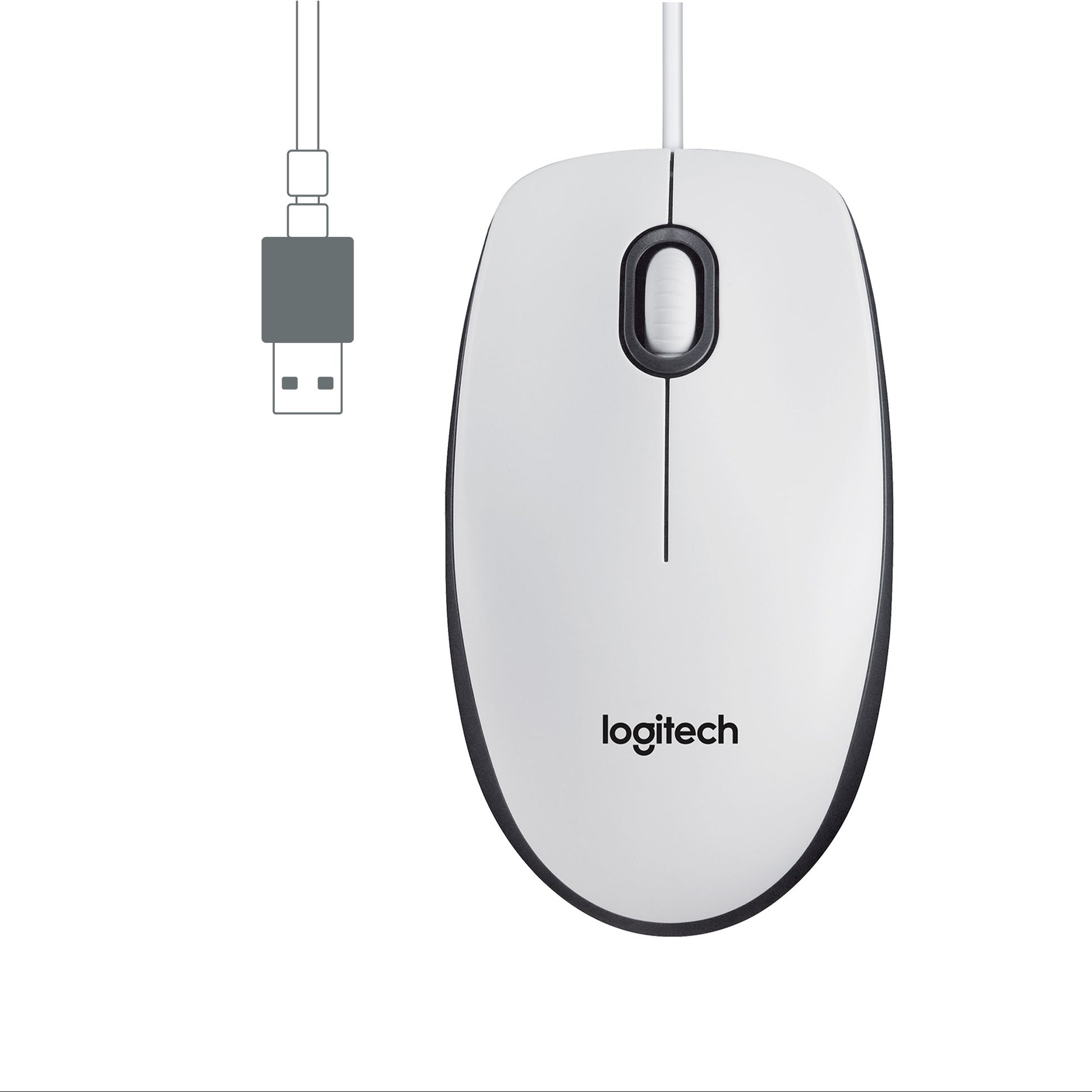 Logitech M100 – Maus – Kabelgebunden (USB‑A), 1000 DPI, beidhändig, Weiss