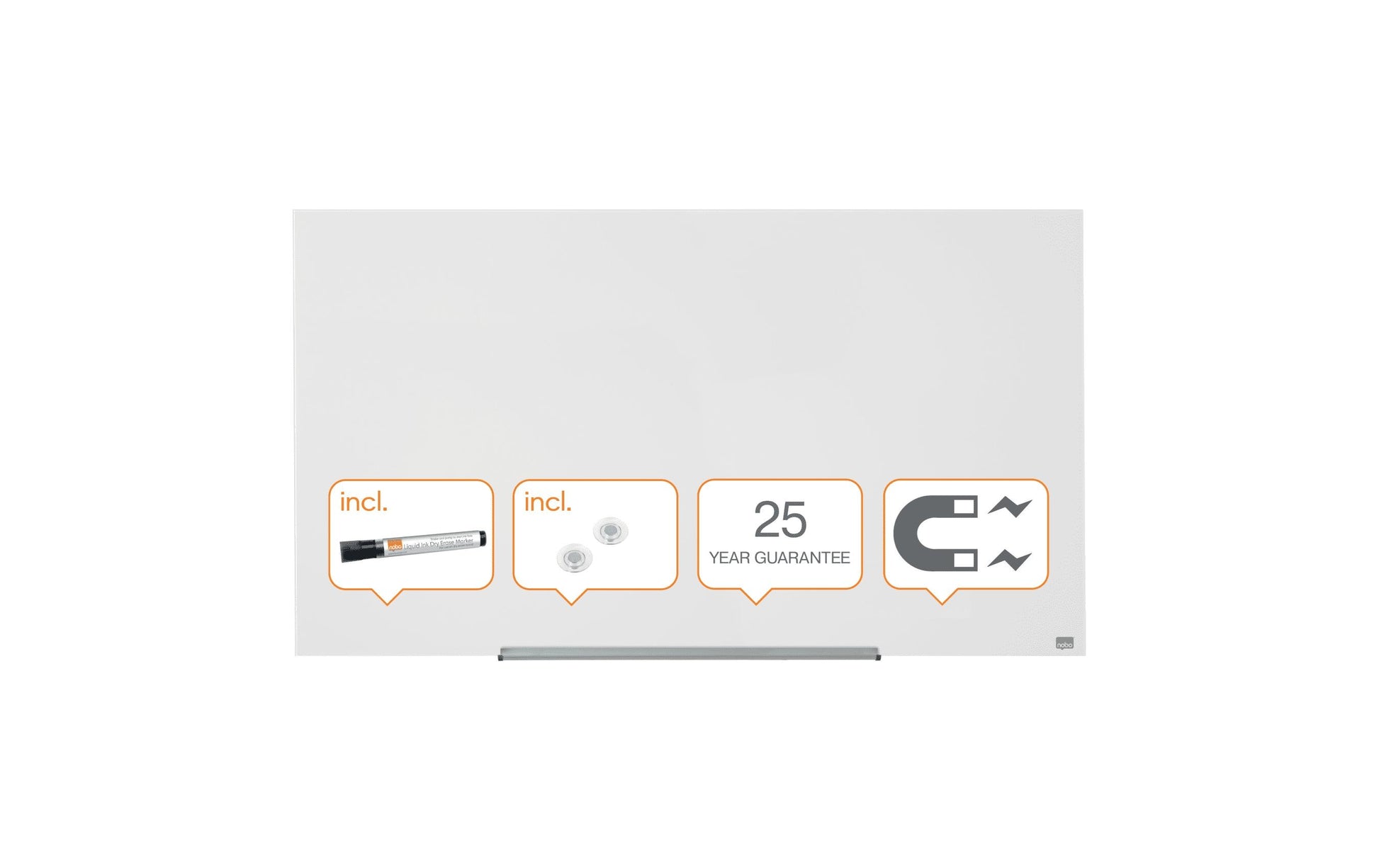 Nobo Whiteboard – 126 × 71 cm, Glas, magnetisch, Wandmontage, inkl. Stift, Magnete, Montagesatz