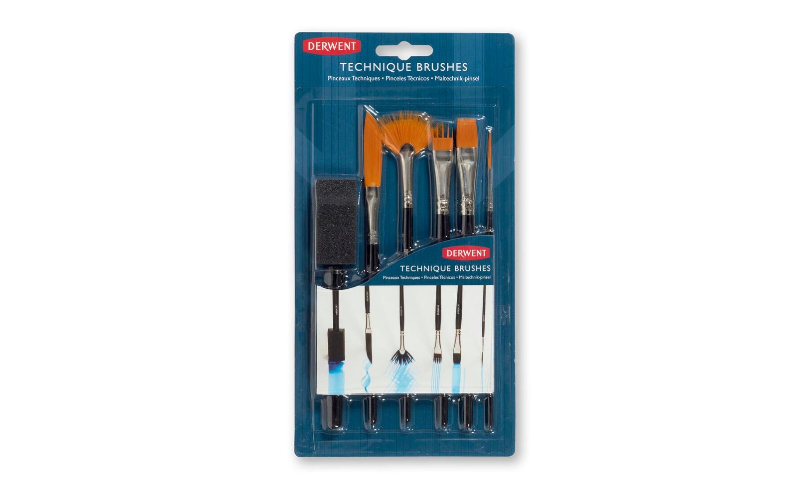 Derwent Aquarellpinsel-Set – schwarz, silber, 6er-Pack, sortierte Pinselformen