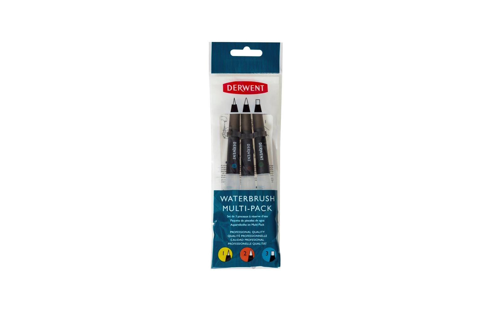 Derwent Wassertank-Pinsel-Set – Rundspitze, Schwarz/Weiss, 3er-Set, für Aquarell, nachfüllbar