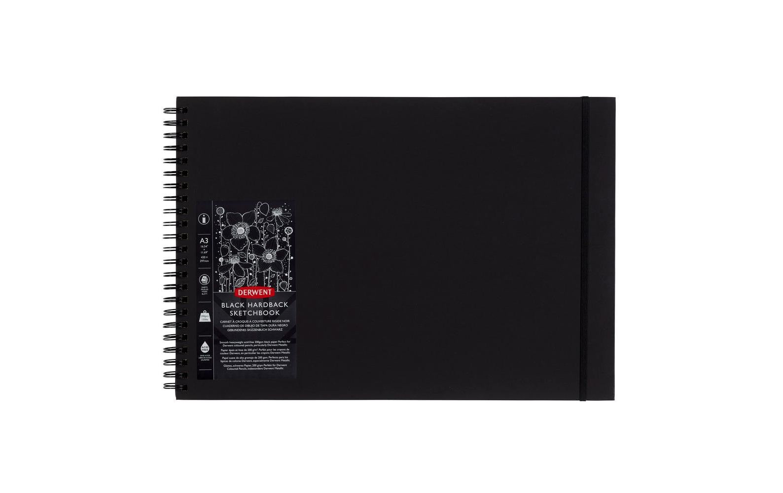 Derwent Spiral-Skizzenbuch – A3 quer – 200 g/m² – Spiralbindung – 40 Blatt – Schwarz