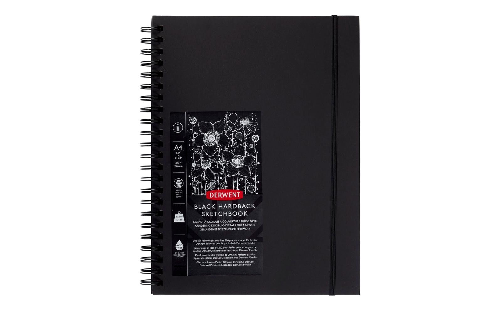 Derwent Malbuch – A4 – 200 g/m² – Spiral – 40 Blatt – Schwarz