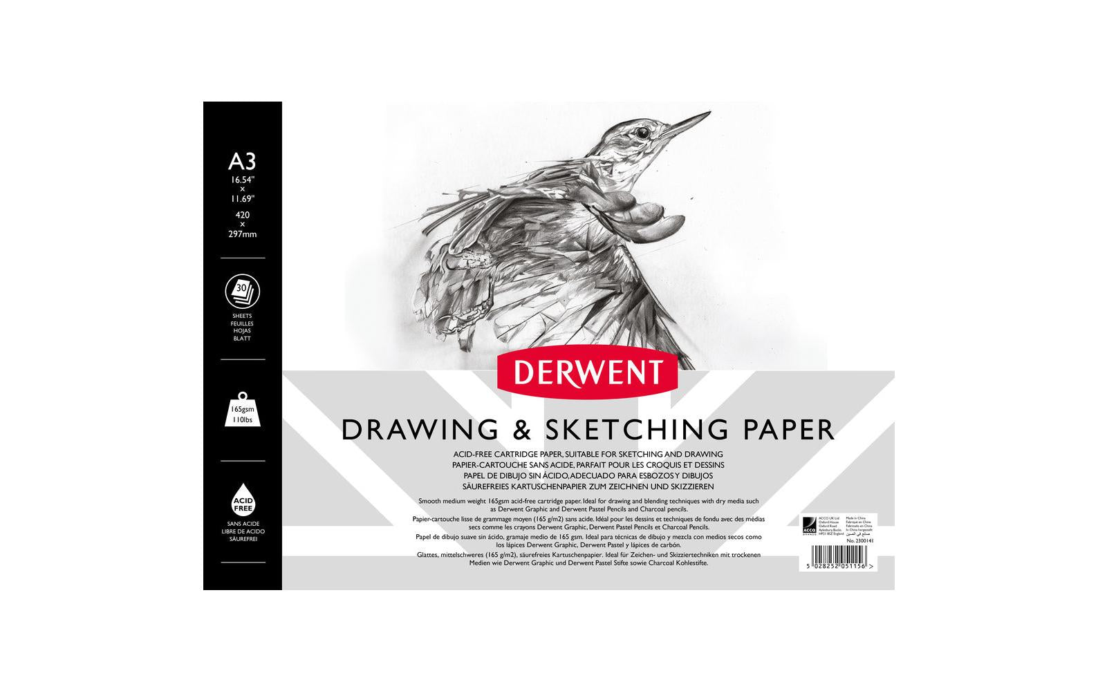 Derwent Zeichenblock – A3 quer, 165 g/m², grau, 30 Blatt