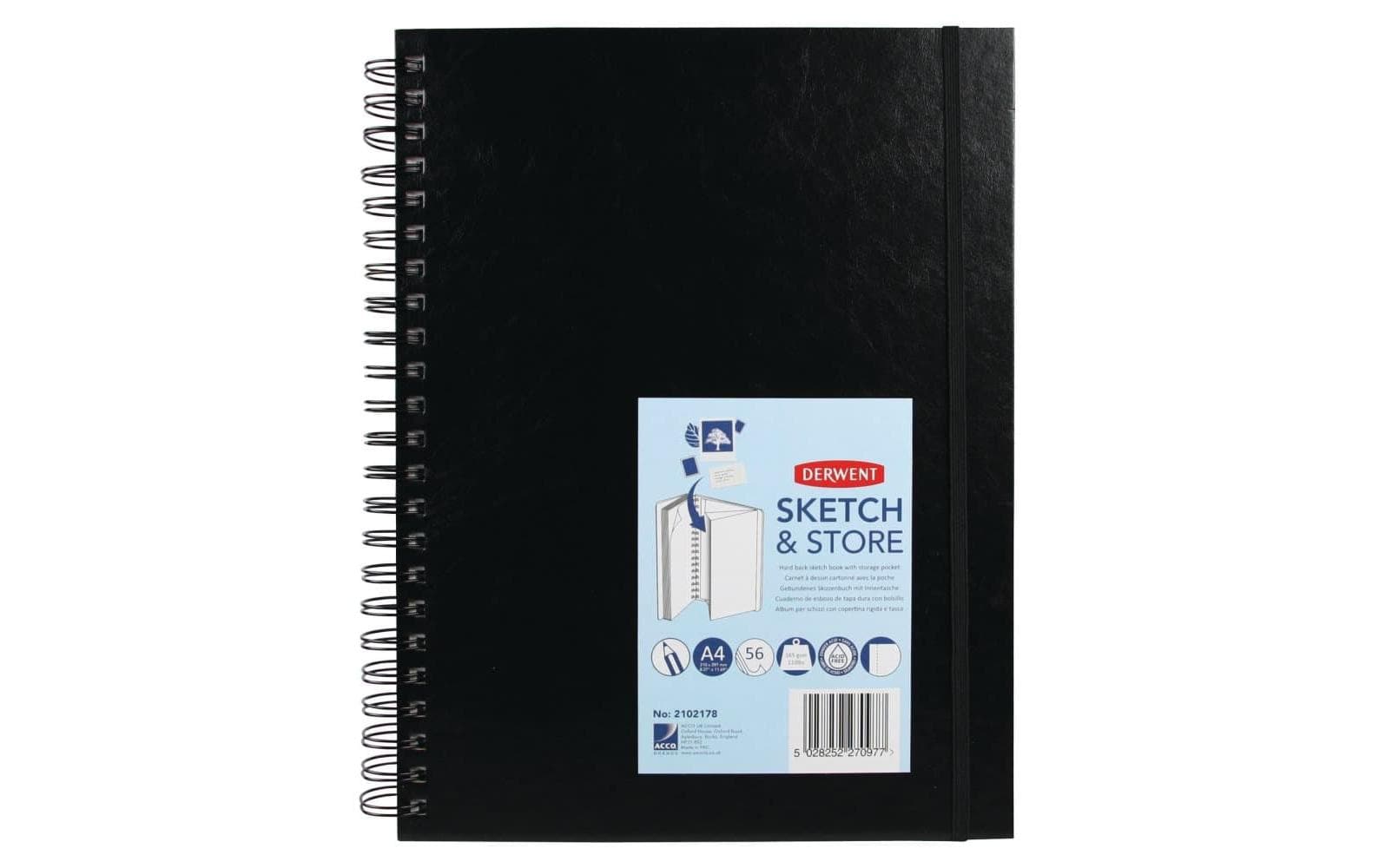 Derwent Skizzenblock – A4 – 165 g/m² – Hardcover – 56 Blatt – Schwarz – Perforiert