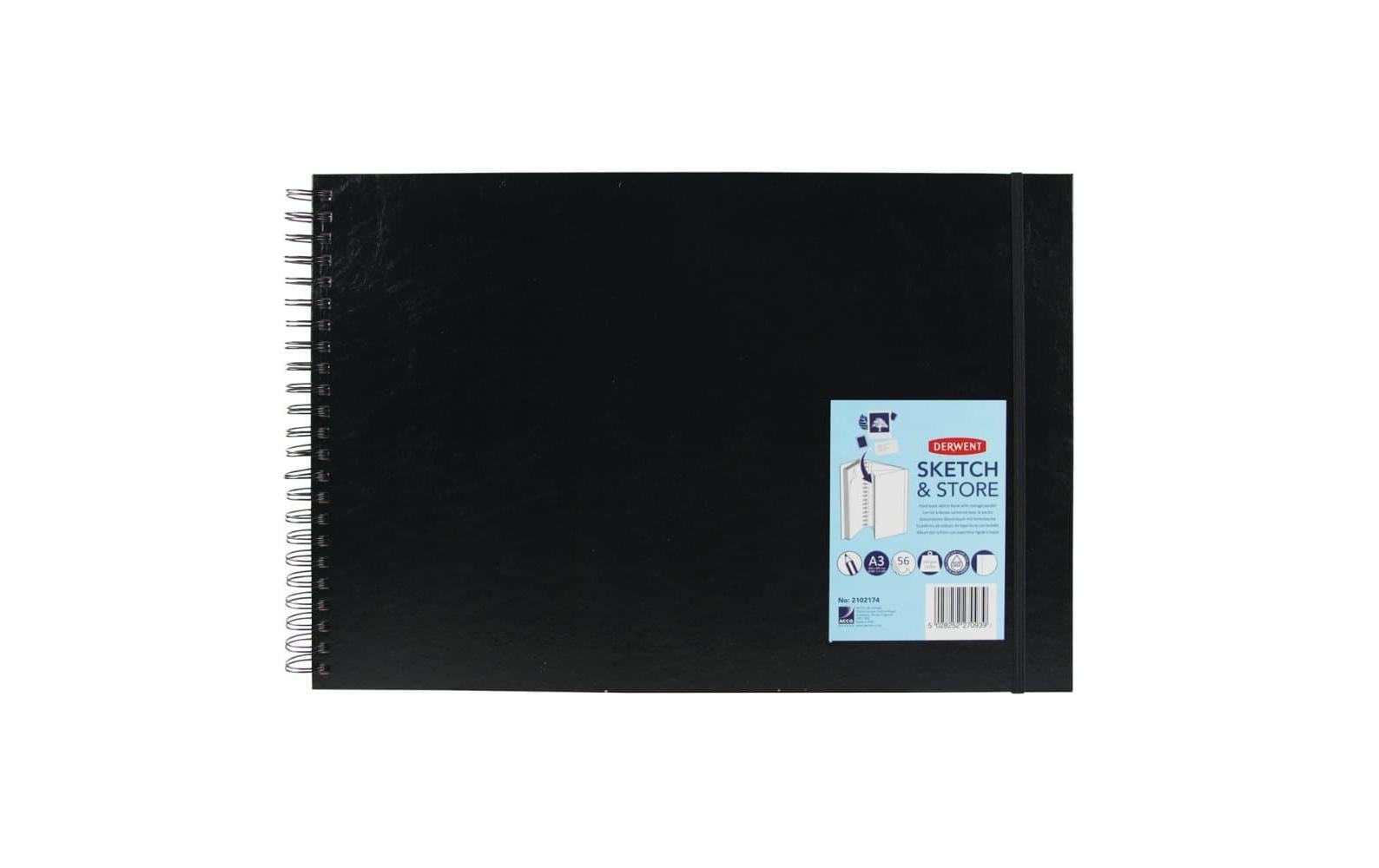 Derwent Skizzenblock – A3 – 165 g/m² – Hardcover – 56 Blatt – Schwarz – mit Perforation