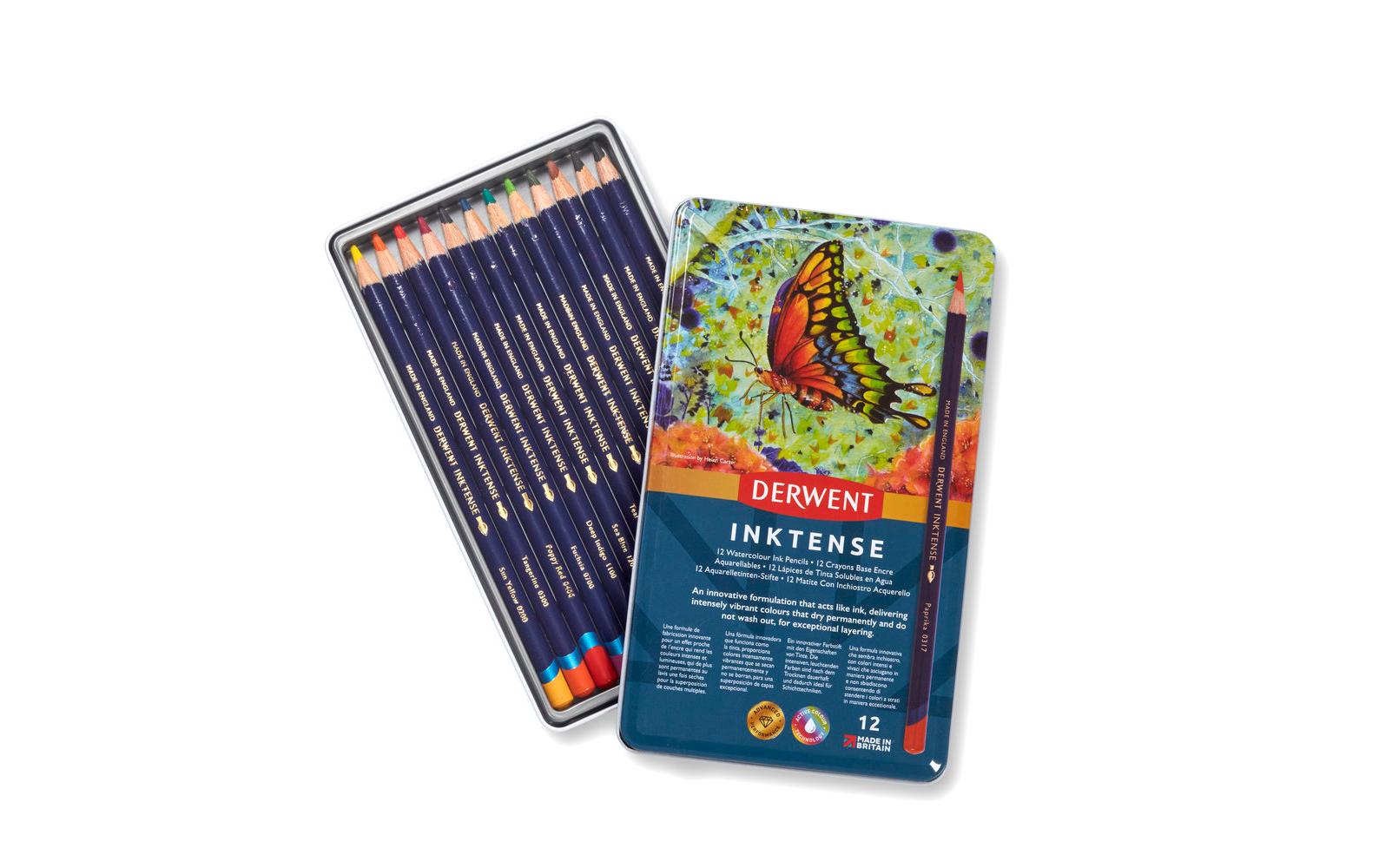Derwent Professionelle Aquarellfarbstifte – 12 Stk., deckend, mit Federmäppchen