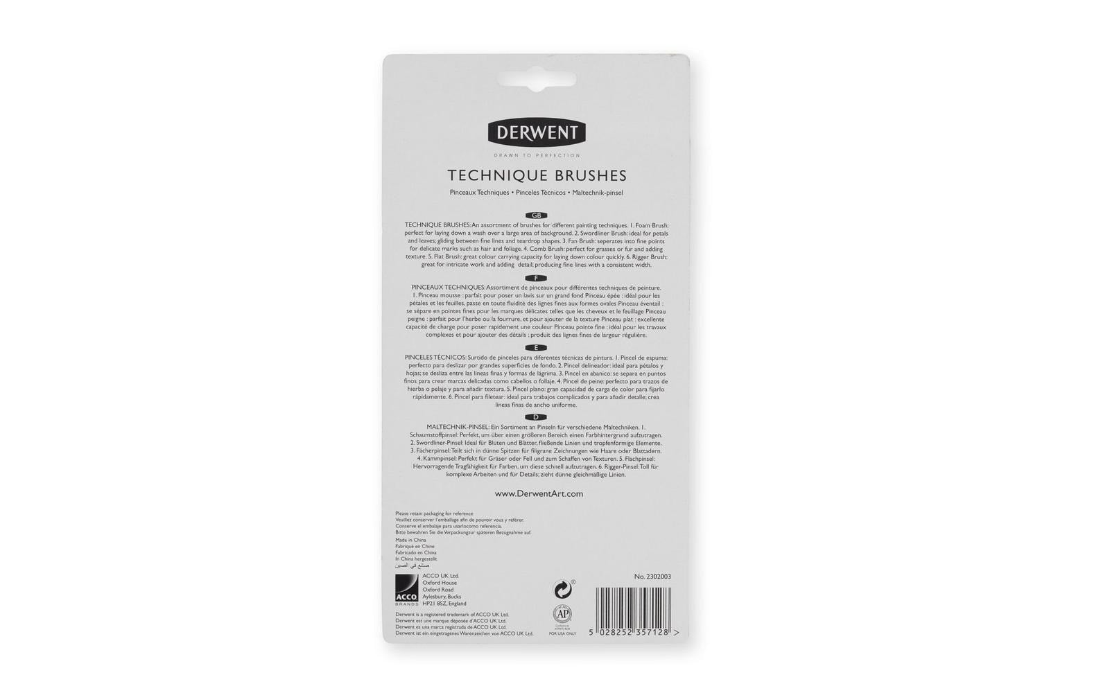 Derwent Aquarellpinsel-Set – schwarz, silber, 6er-Pack, sortierte Pinselformen