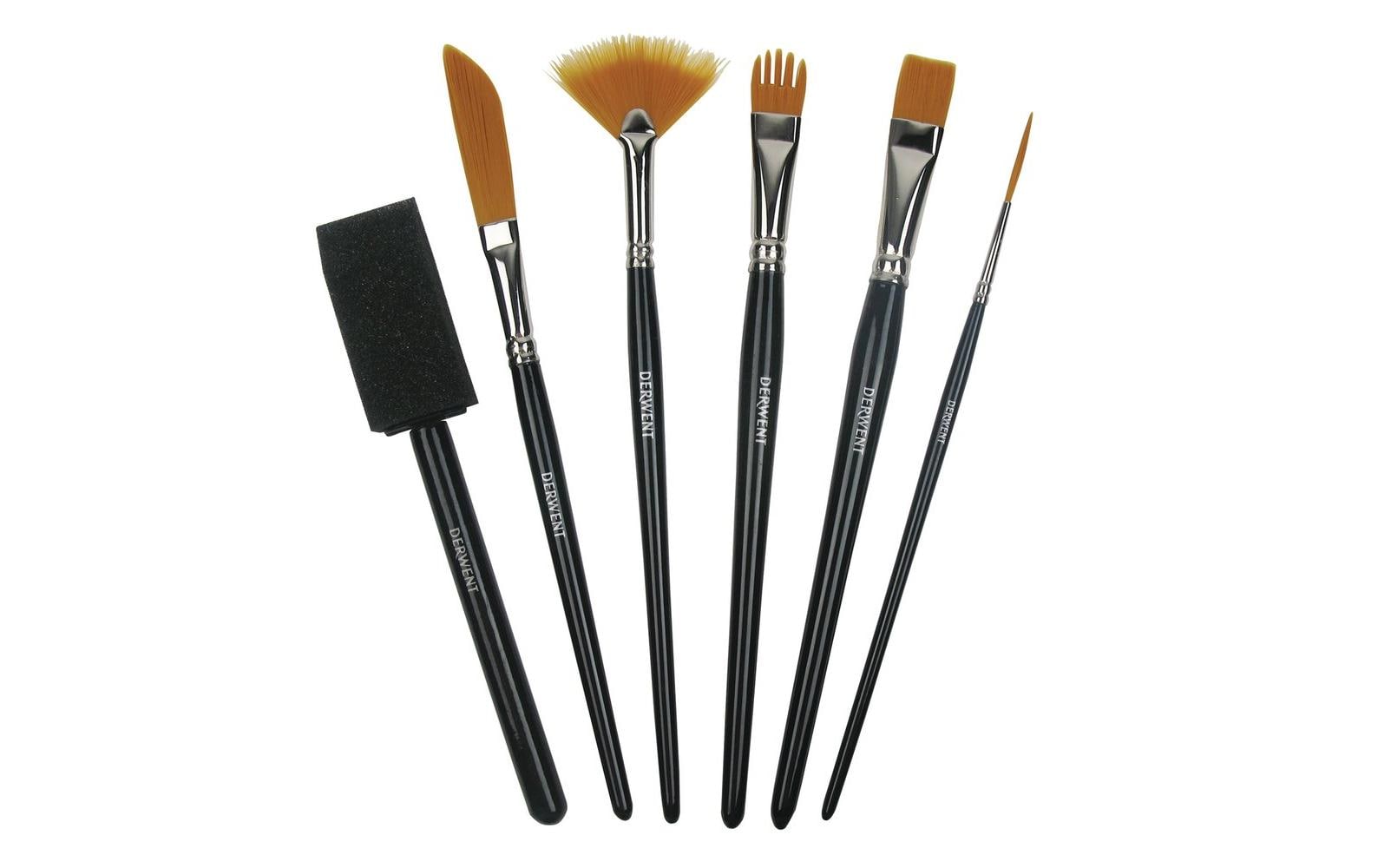 Derwent Aquarellpinsel-Set – schwarz, silber, 6er-Pack, sortierte Pinselformen