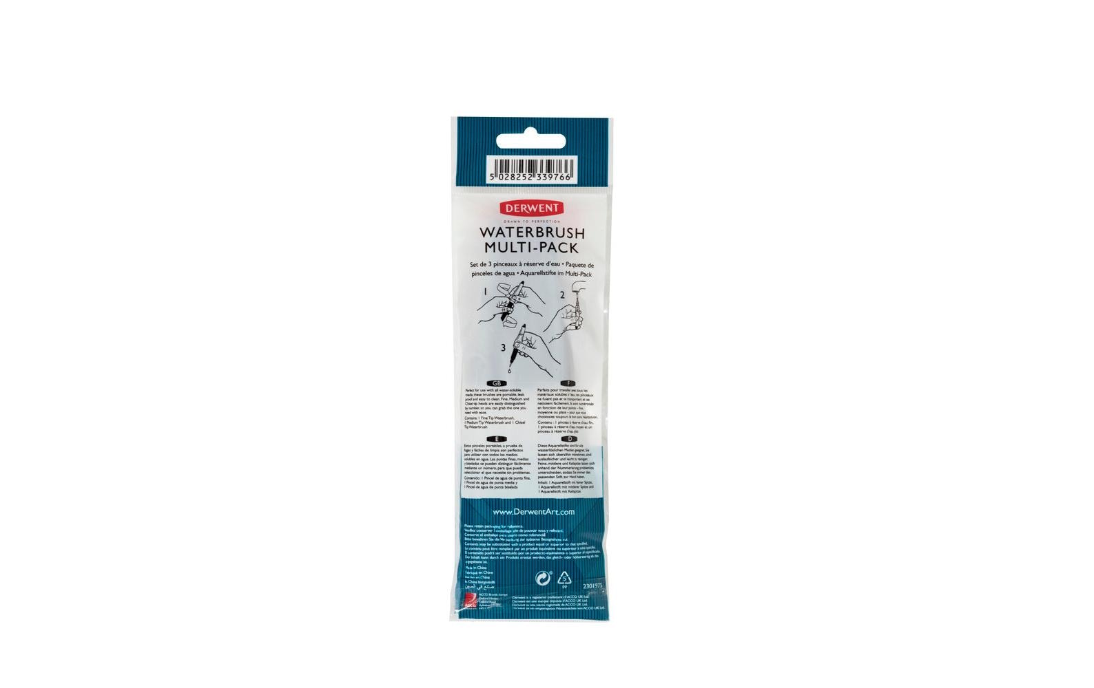 Derwent Wassertank-Pinsel-Set – Rundspitze, Schwarz/Weiss, 3er-Set, für Aquarell, nachfüllbar