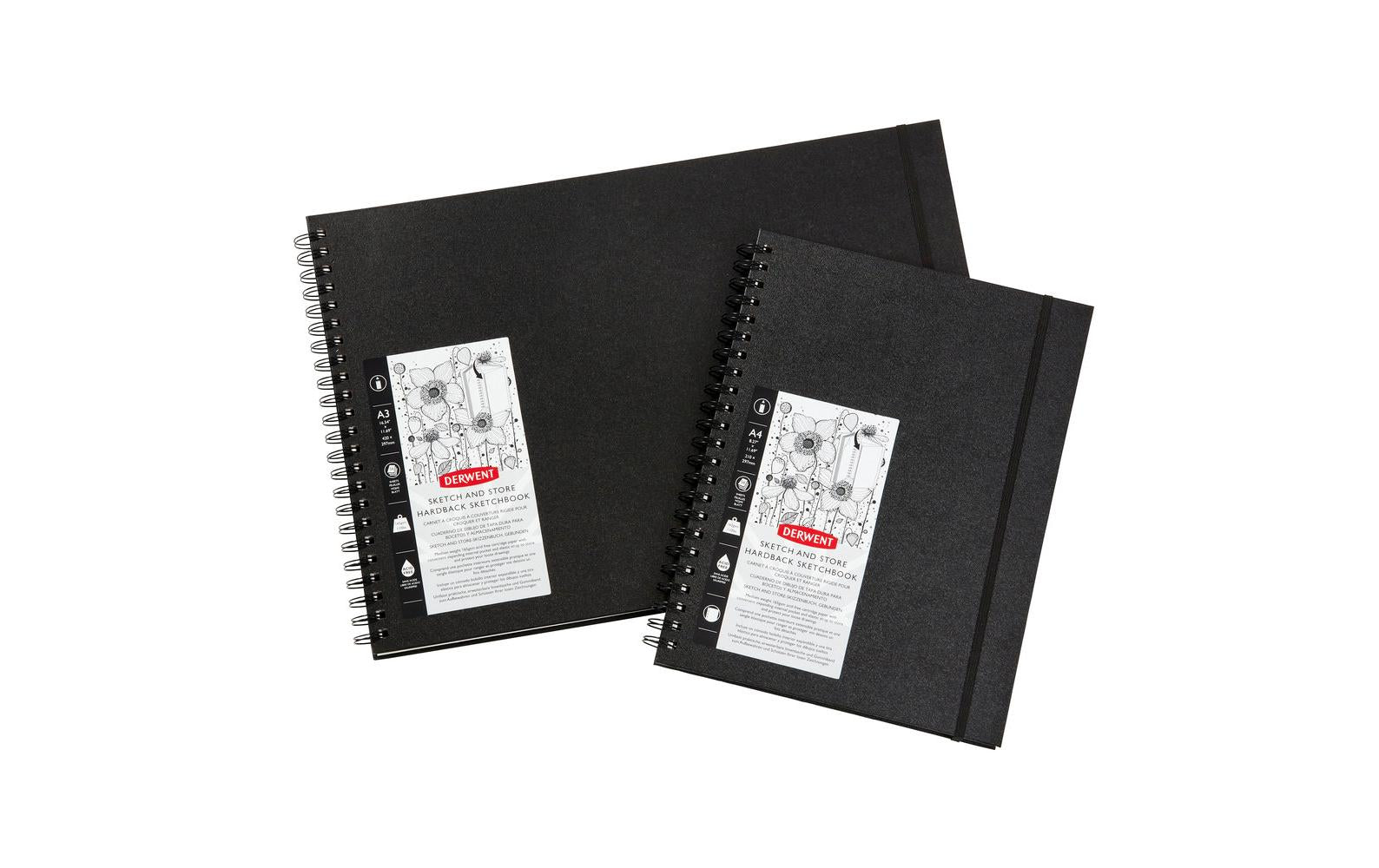 Derwent Skizzenblock – A3 – 165 g/m² – Hardcover – 56 Blatt – Schwarz – mit Perforation