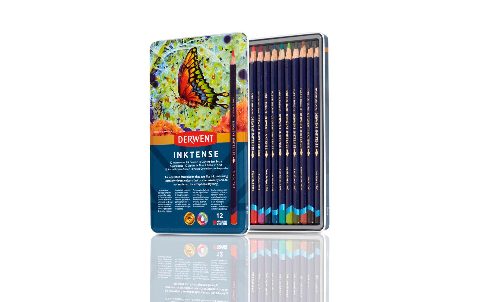 Derwent Professionelle Aquarellfarbstifte – 12 Stk., deckend, mit Federmäppchen