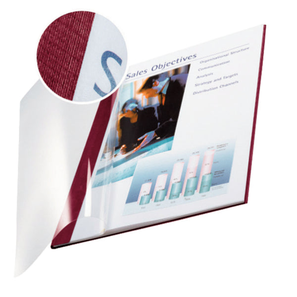 Leitz impressBIND Thermobindemappe – A4 – Rücken 11 mm – bis 70 Blatt, Leinenstruktur, rot – 10 Stk.