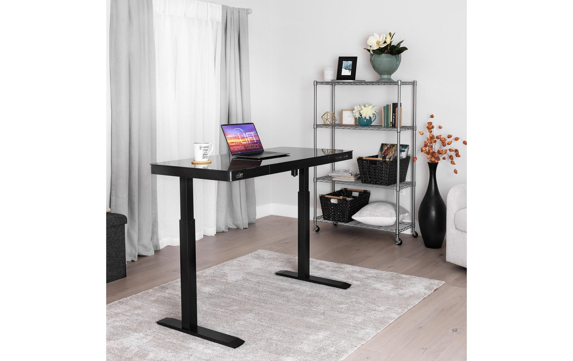 Seville Classics Airlift Steh-/Sitz-Tisch – 121,9 × 61 cm, Schwarz, Stahl