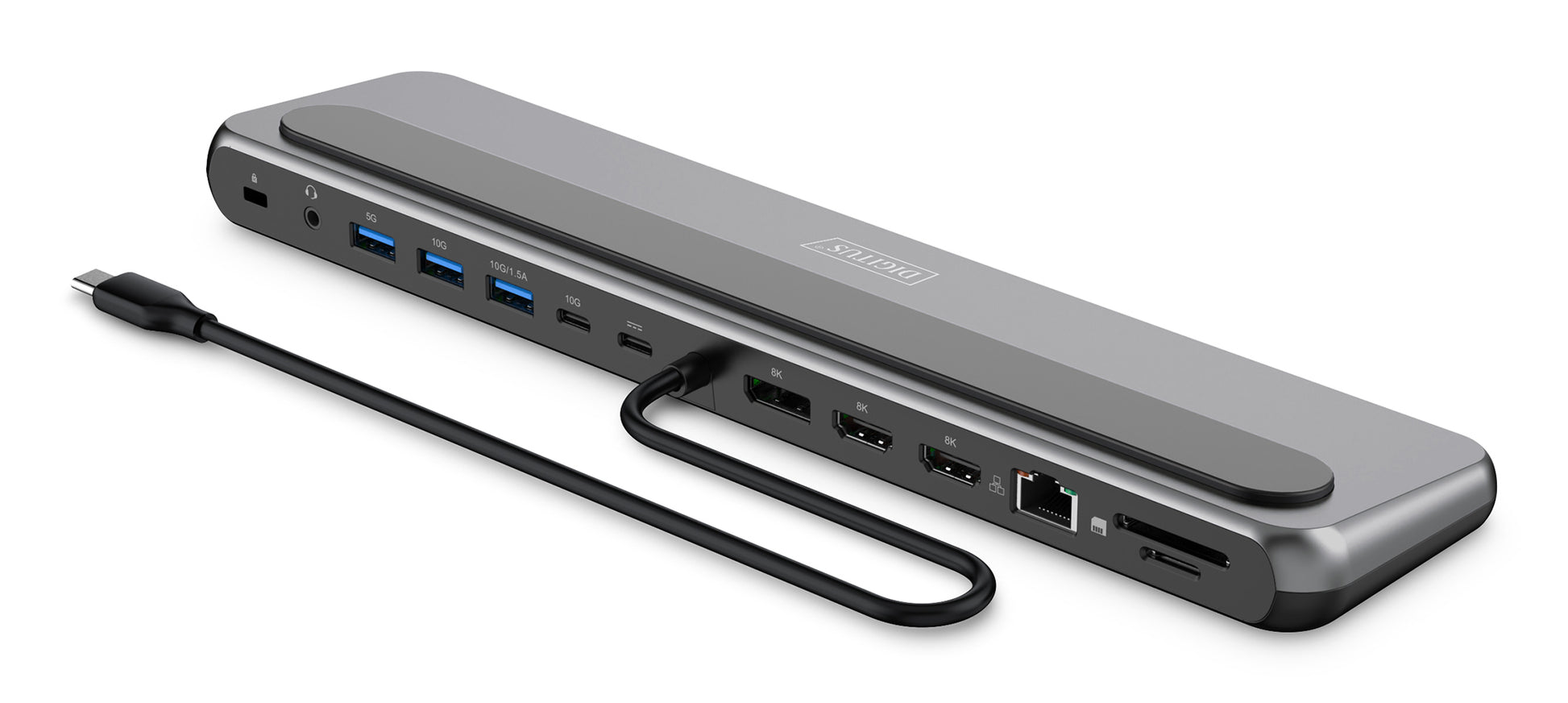Digitus Dockingstation – USB-C, 1× DP, 2× HDMI, 3× USB-A, 2× USB-C, 100 W PD, GbE, für Windows/Mac/ChromeOS