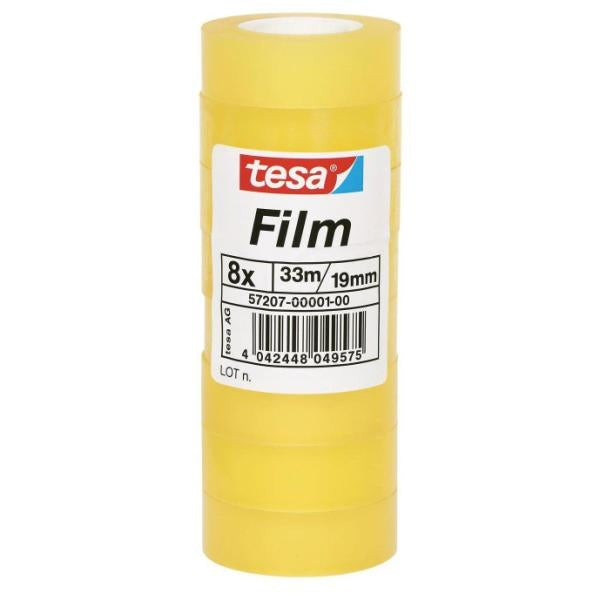 TESA Büro-Klebeband – permanent, klar, Kunststoff, 19 mm × 33 m, Kern Ø 26 mm