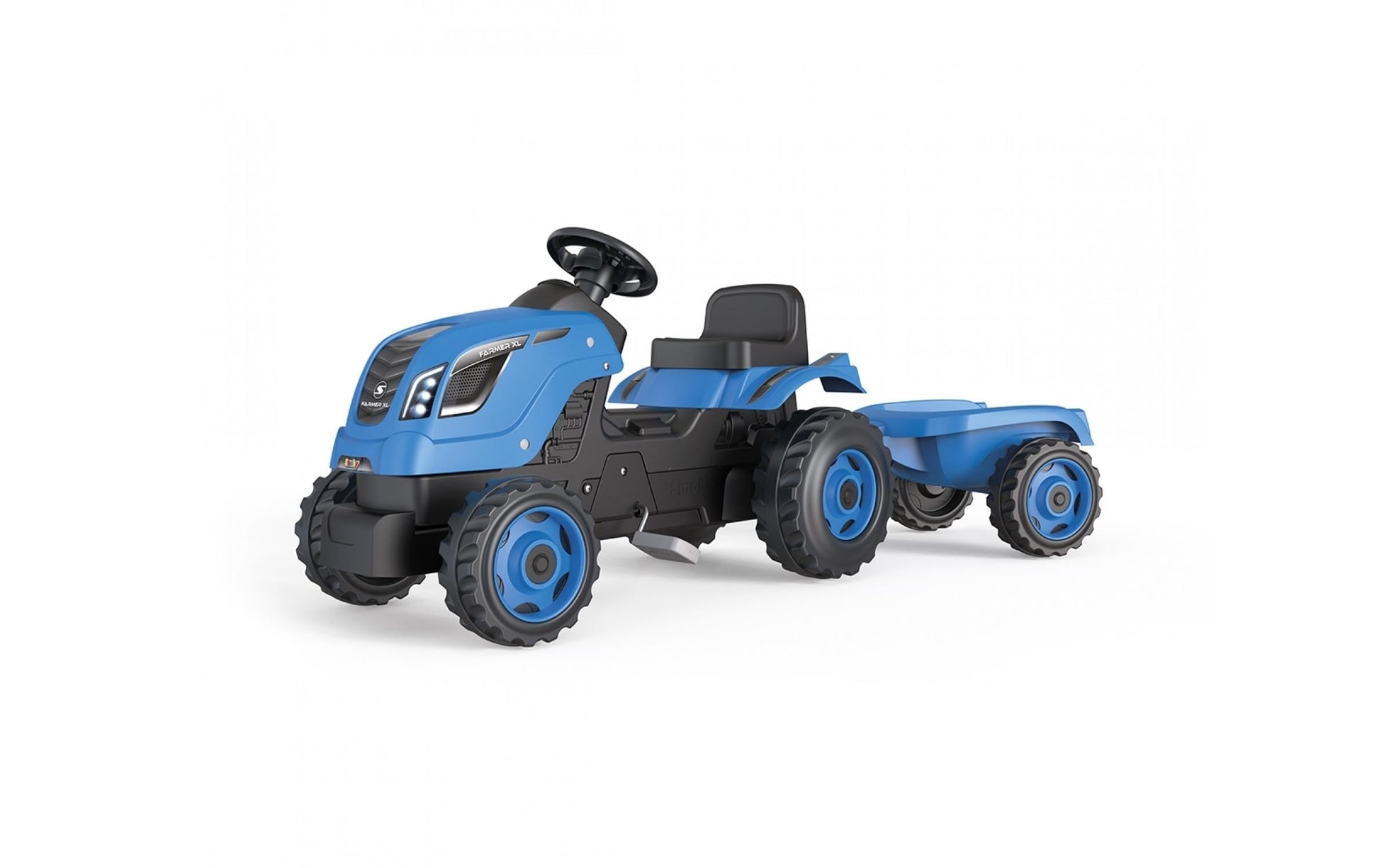 Smoby Traktor Farmer XL – 44 × 54,5 × 142 cm – mit Hupe, verstellbarem Sitz und Anhänger – ab 3 J. – blau